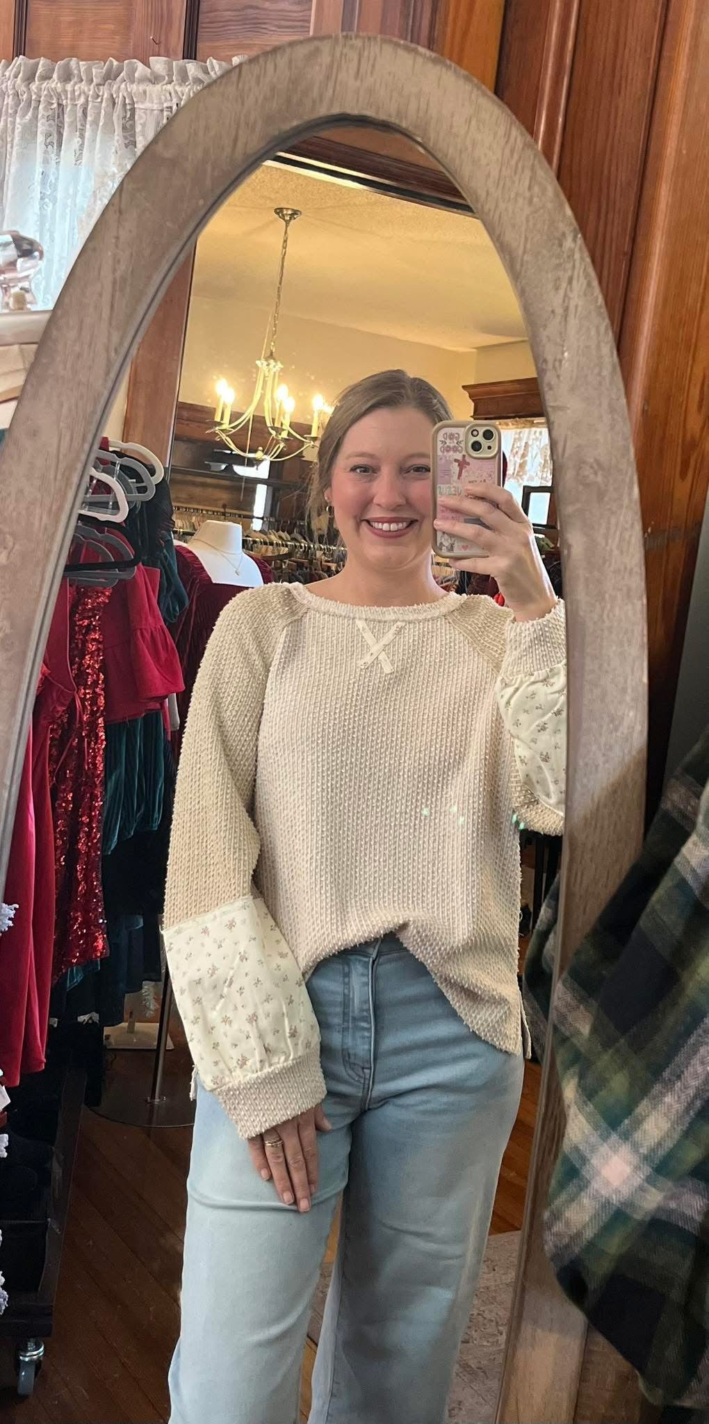 Textured Floral Sleeve Top