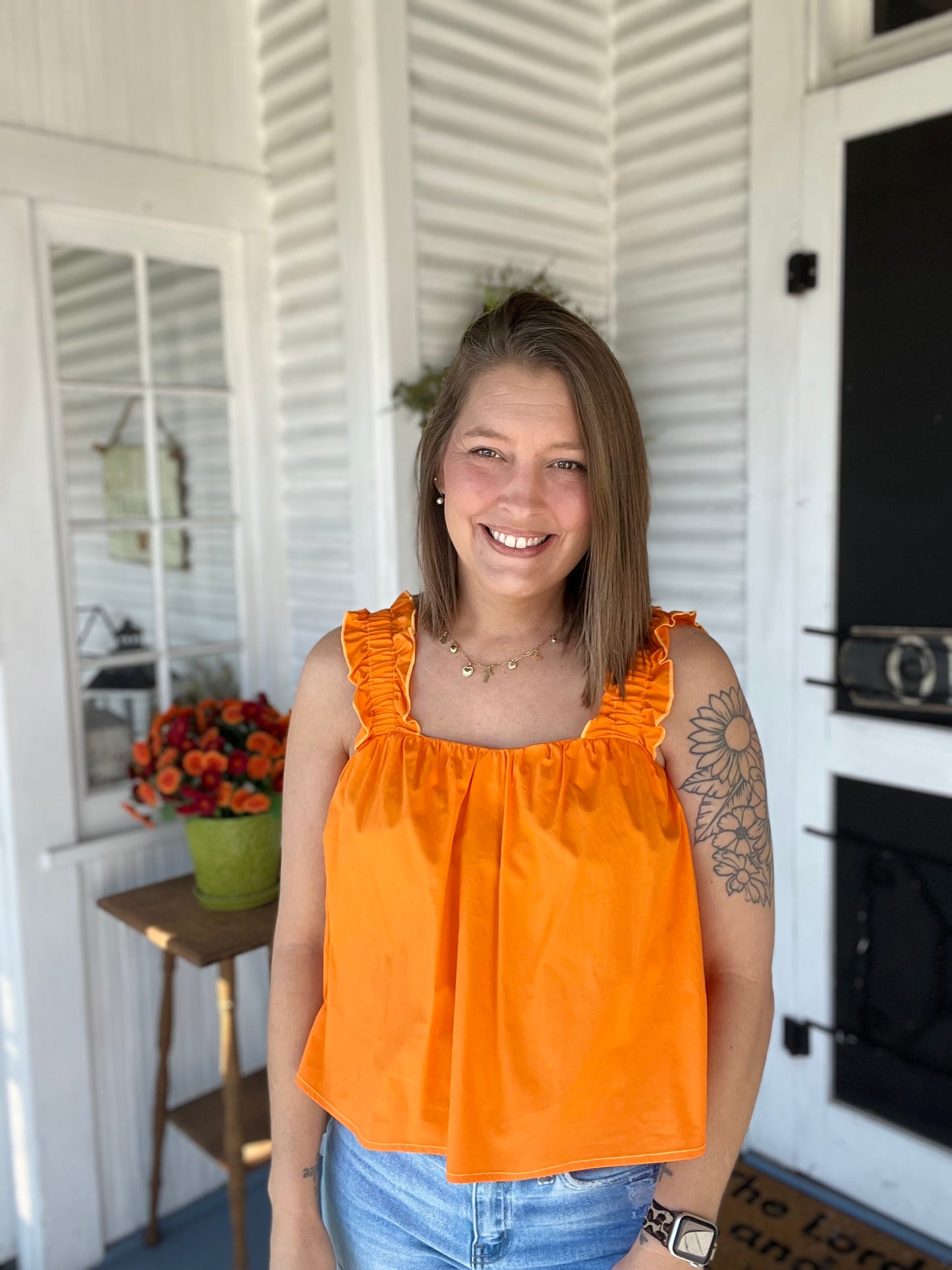 Orange Ruffle Tank