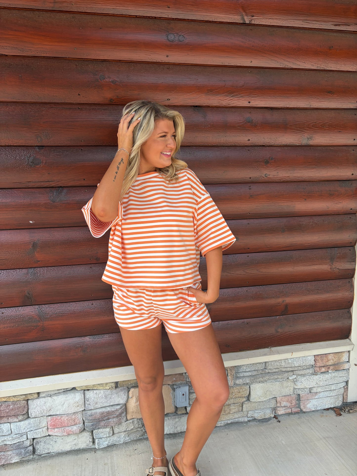 Elastic Waist Striped Knit Shorts