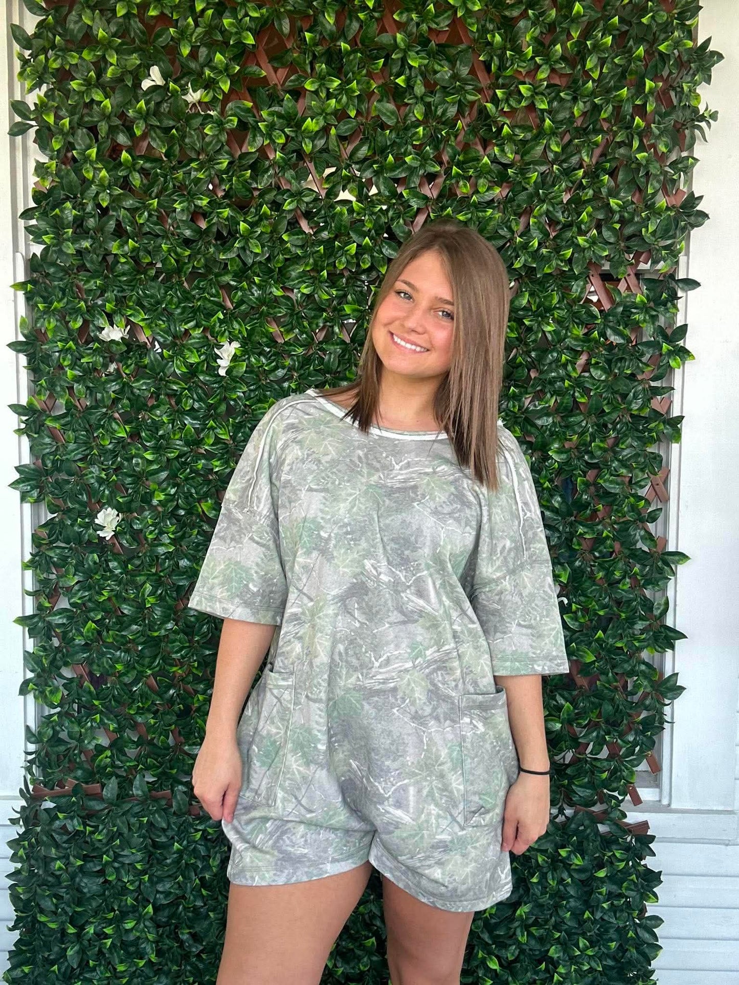 Camo Back V Flowy Romper