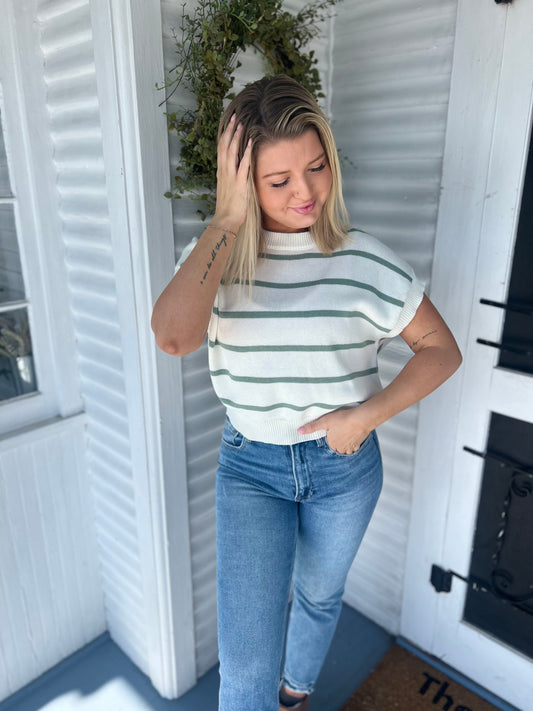 Cap Sleeve Striped SS Sweater Top