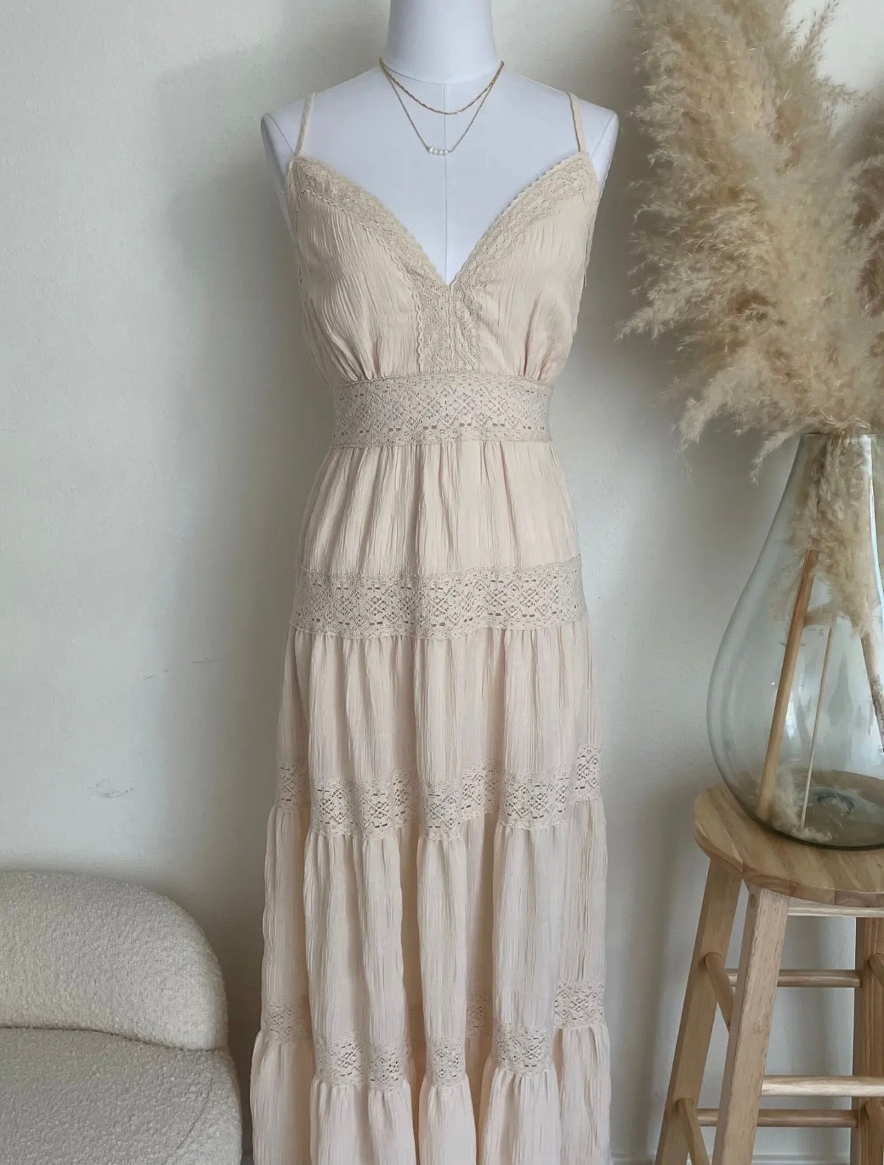 Crochet Lace V-Neck Maxi Dress