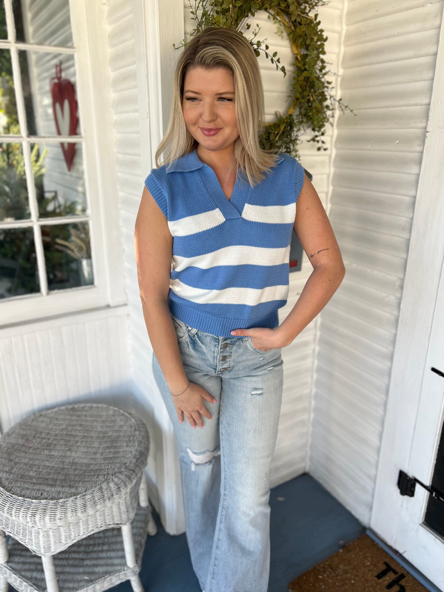Striped Cap Sleeve Sweater Vest