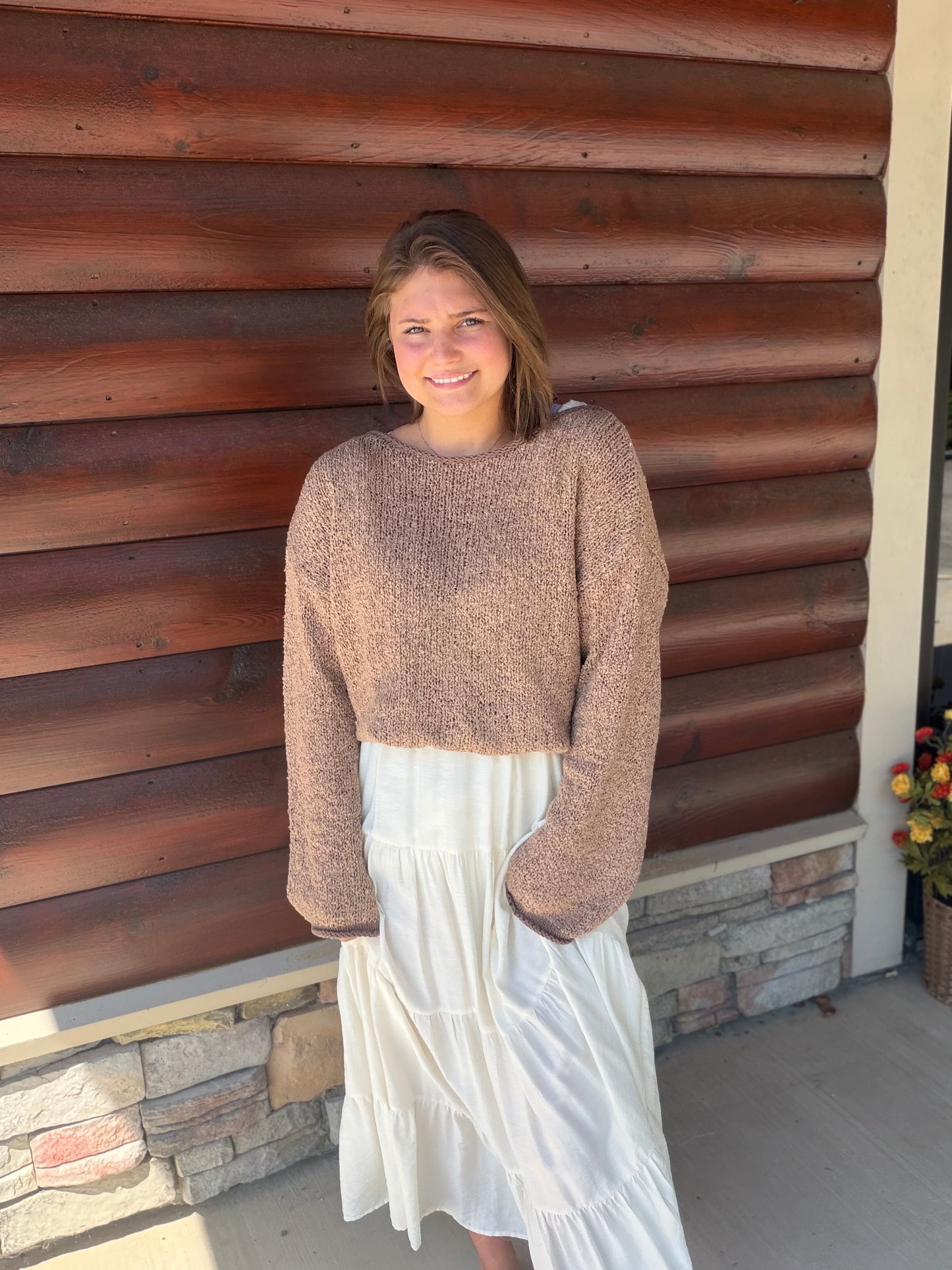 Boat Neck Contrast Trim LS Knit Sweater