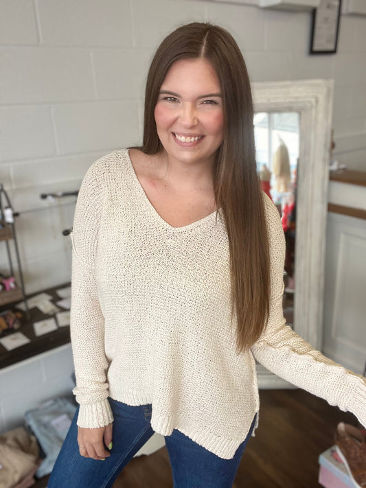 Long Sleeve Cream Knit Sweater