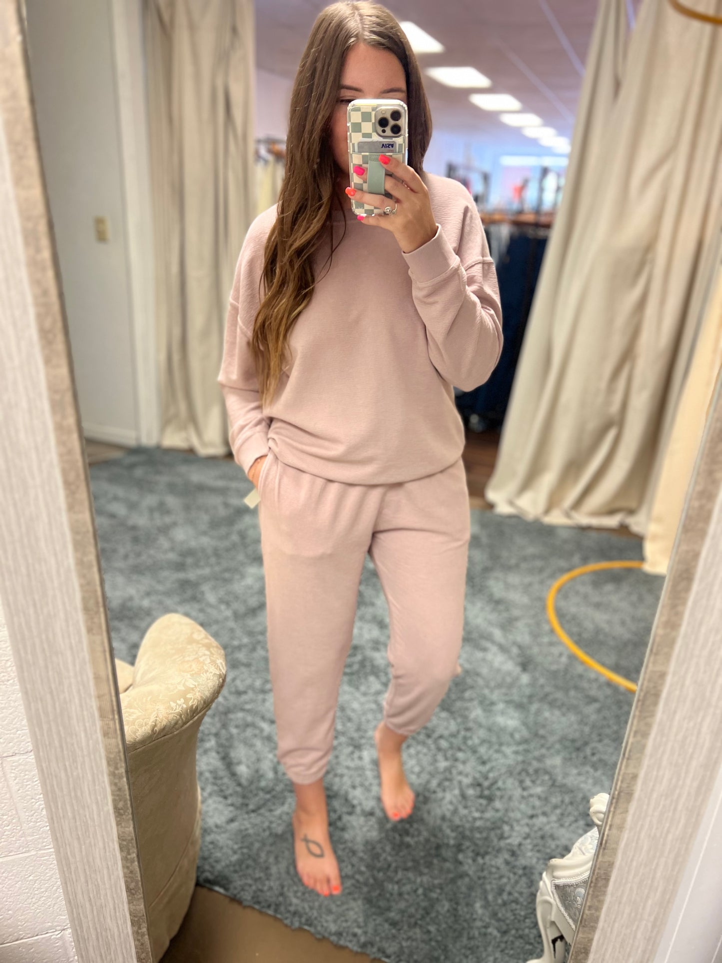 Mauve Textured LS Pullover