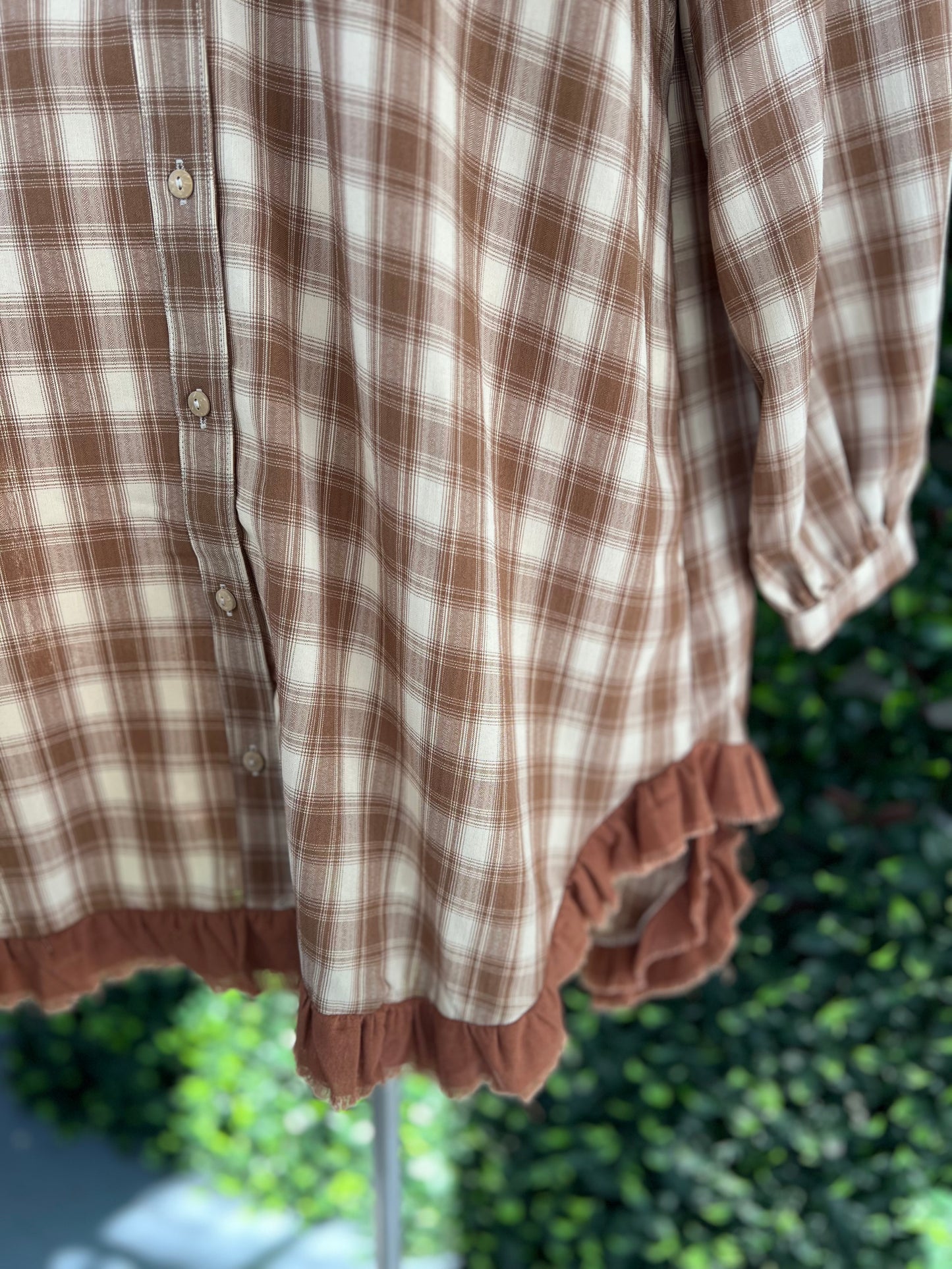 Brown Plaid Ruffle Hem Dress