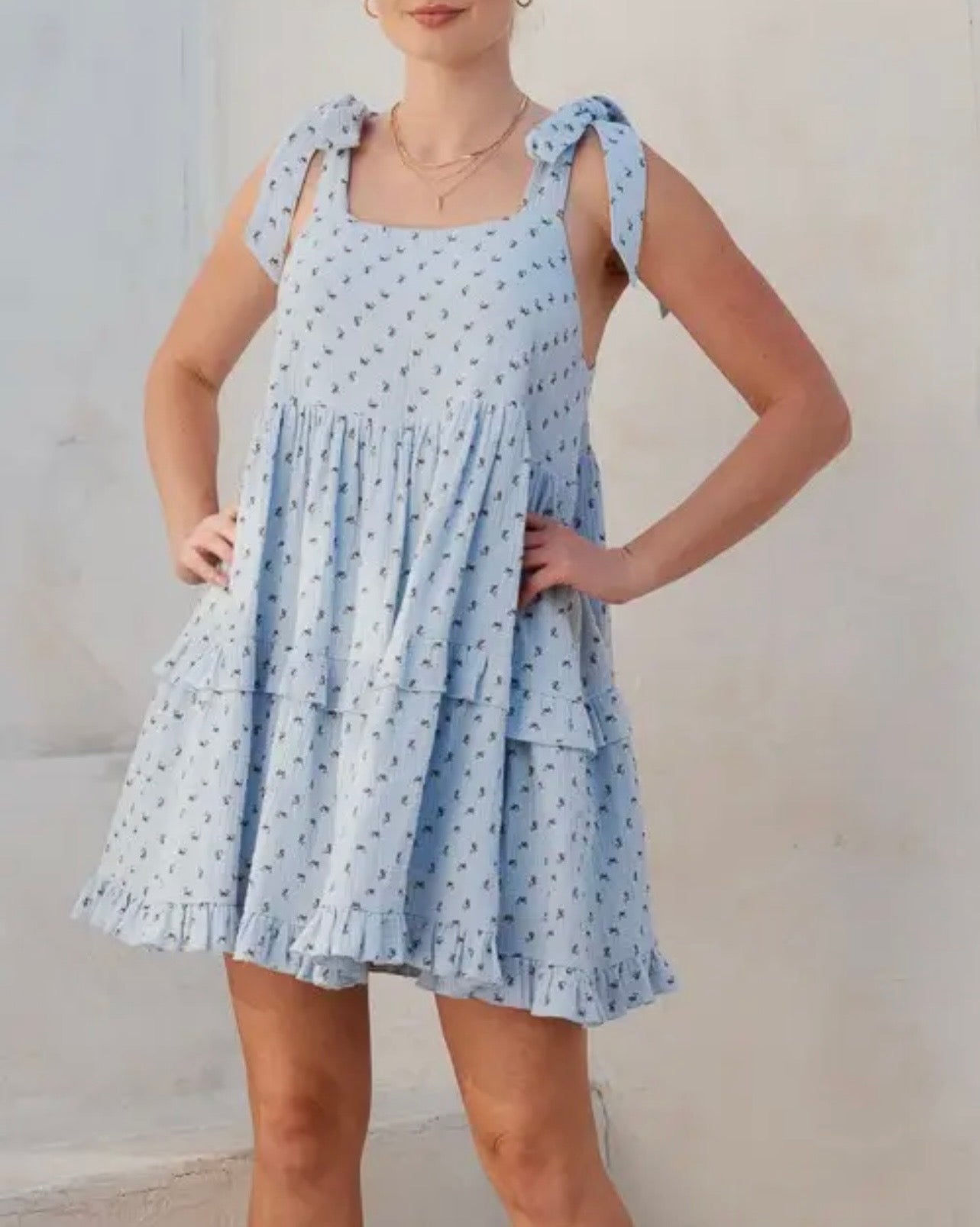 Floral Square Neck Ruffle Mini
