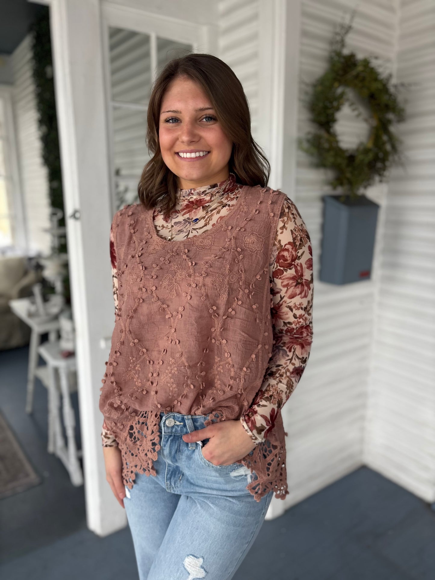 LS Sheer Floral Layering Top