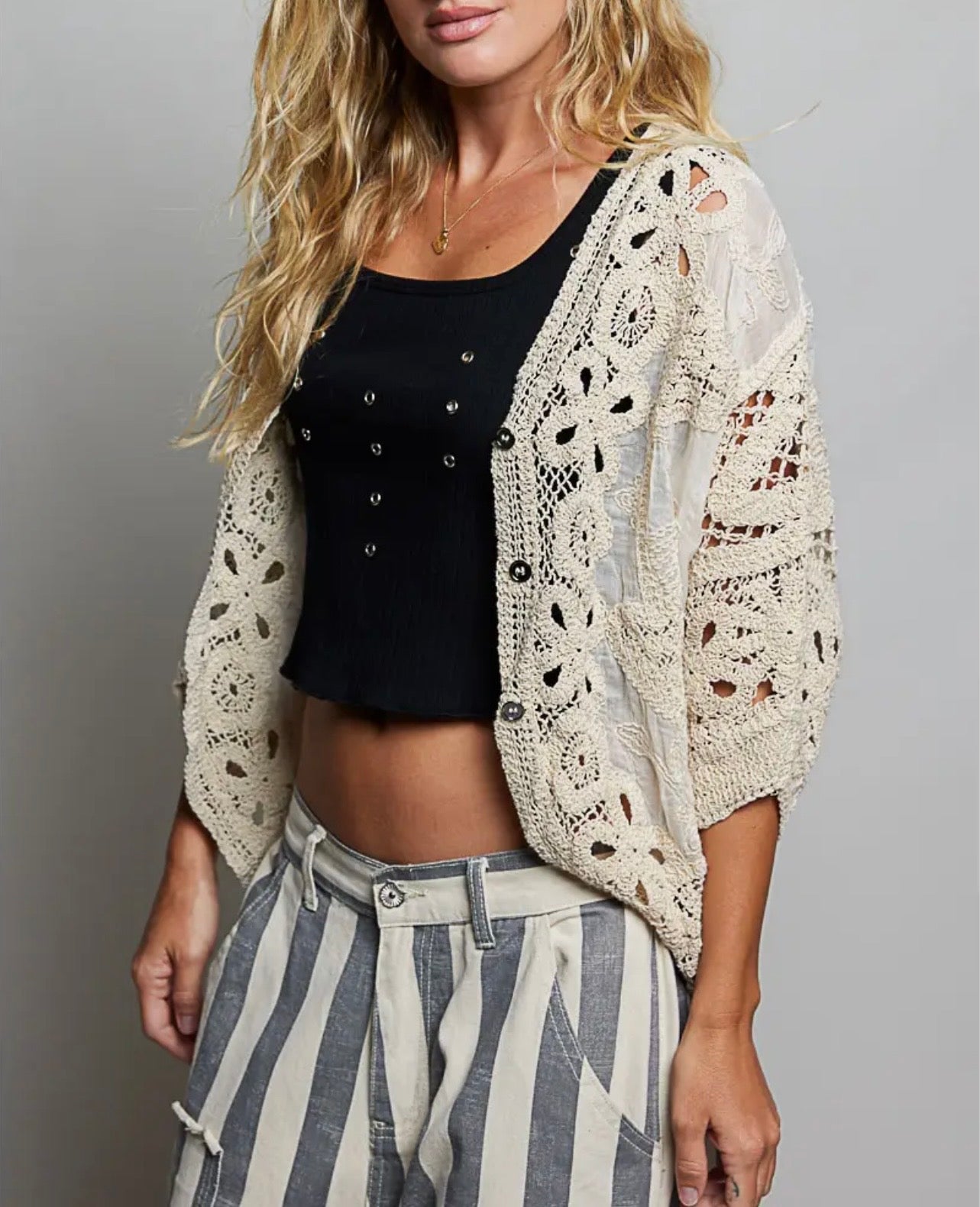Batwing Button Down Crochet Cardigan