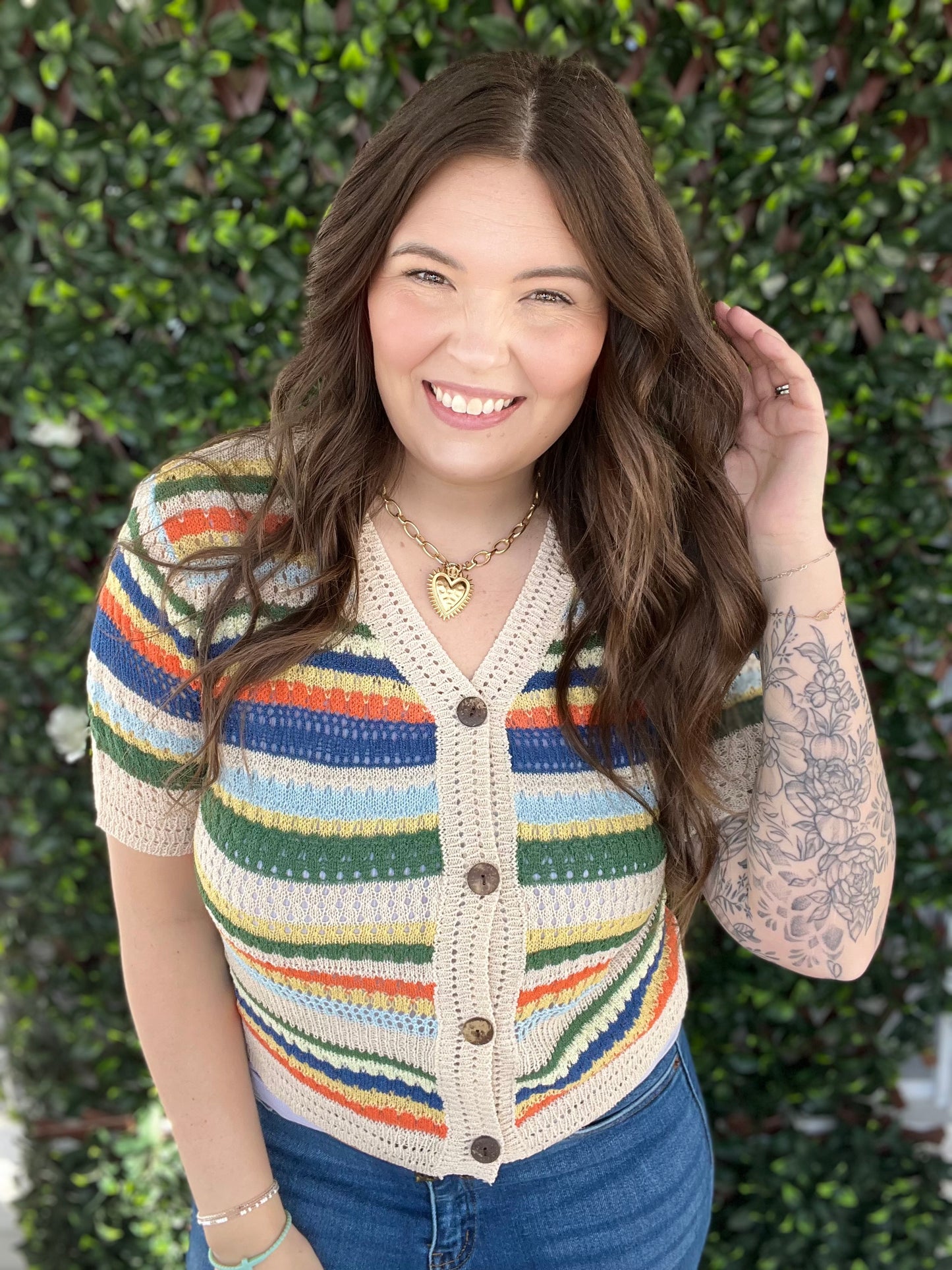Multi-color Knit Button Top