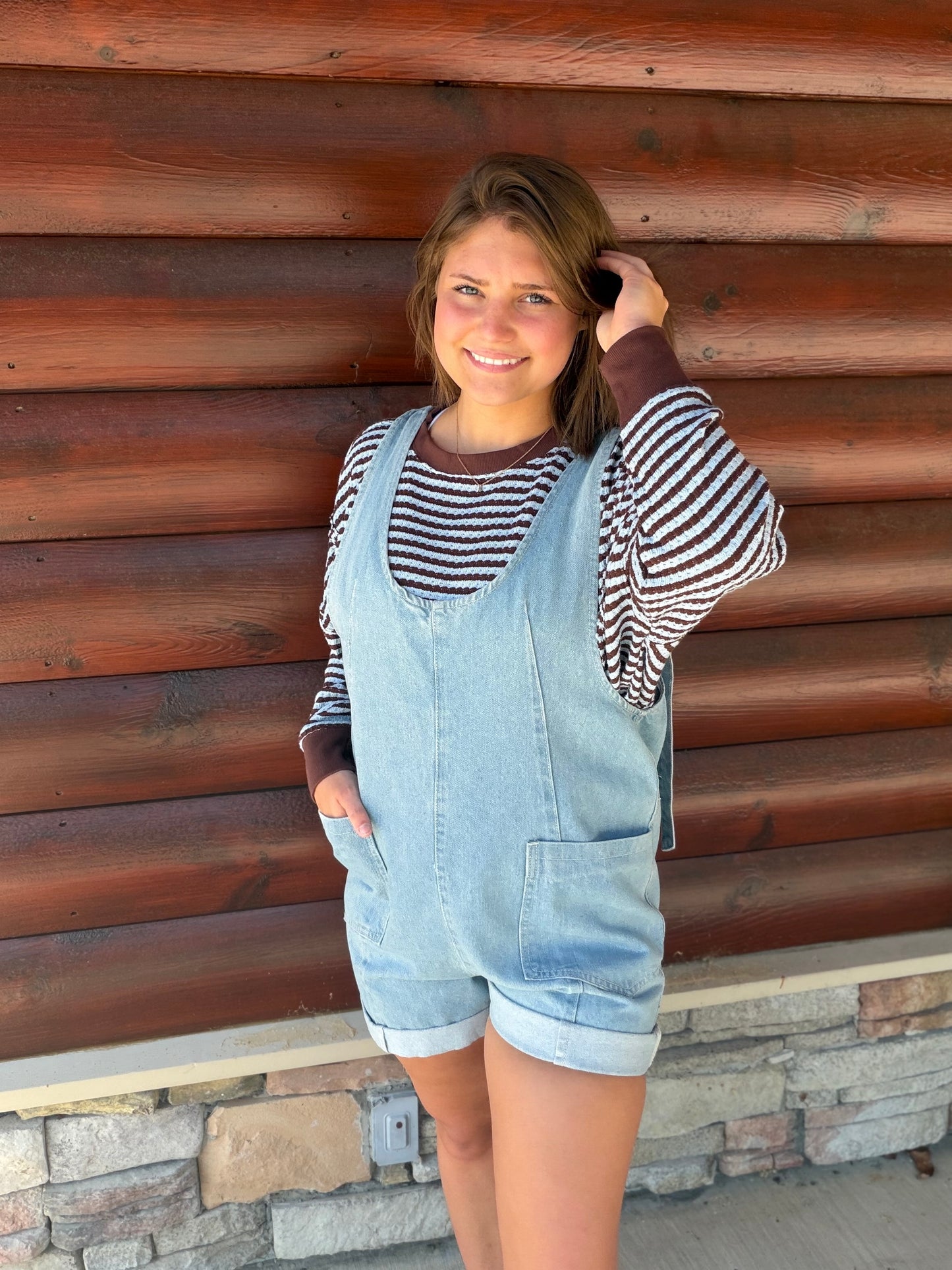 Stripe Exposed Seam Split Hem LS Knit Top