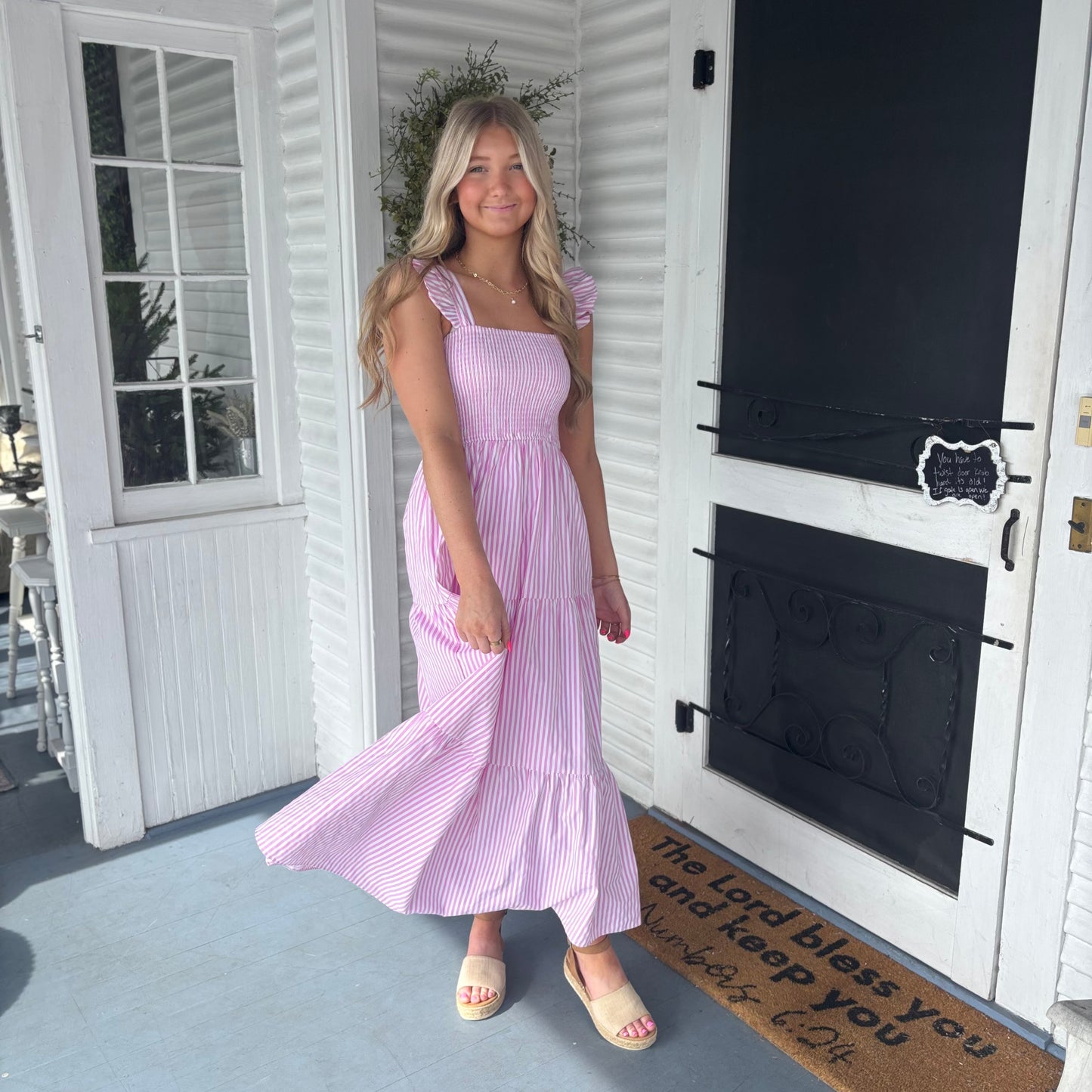 Pink Striped Tiered Maxi Dress