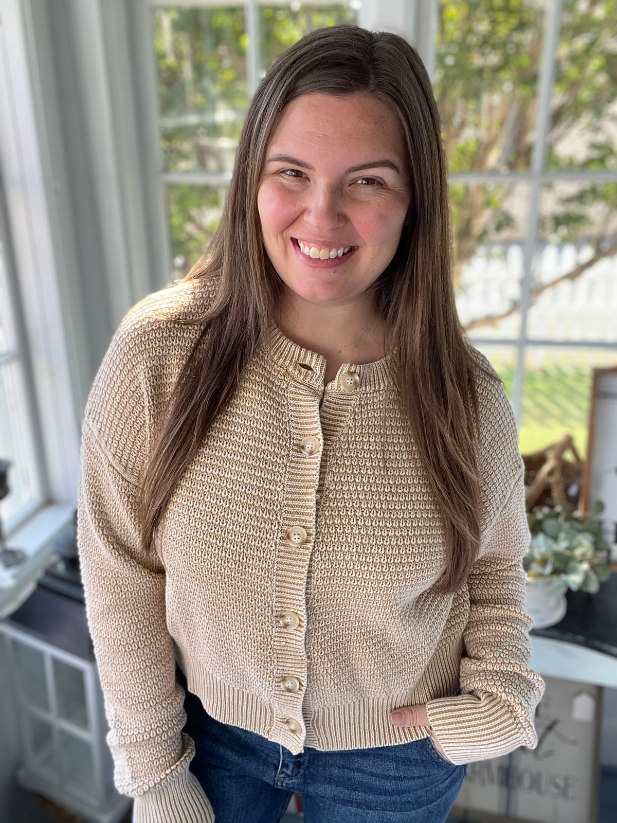 Mineral Washed Cotton Waffle Cardigan