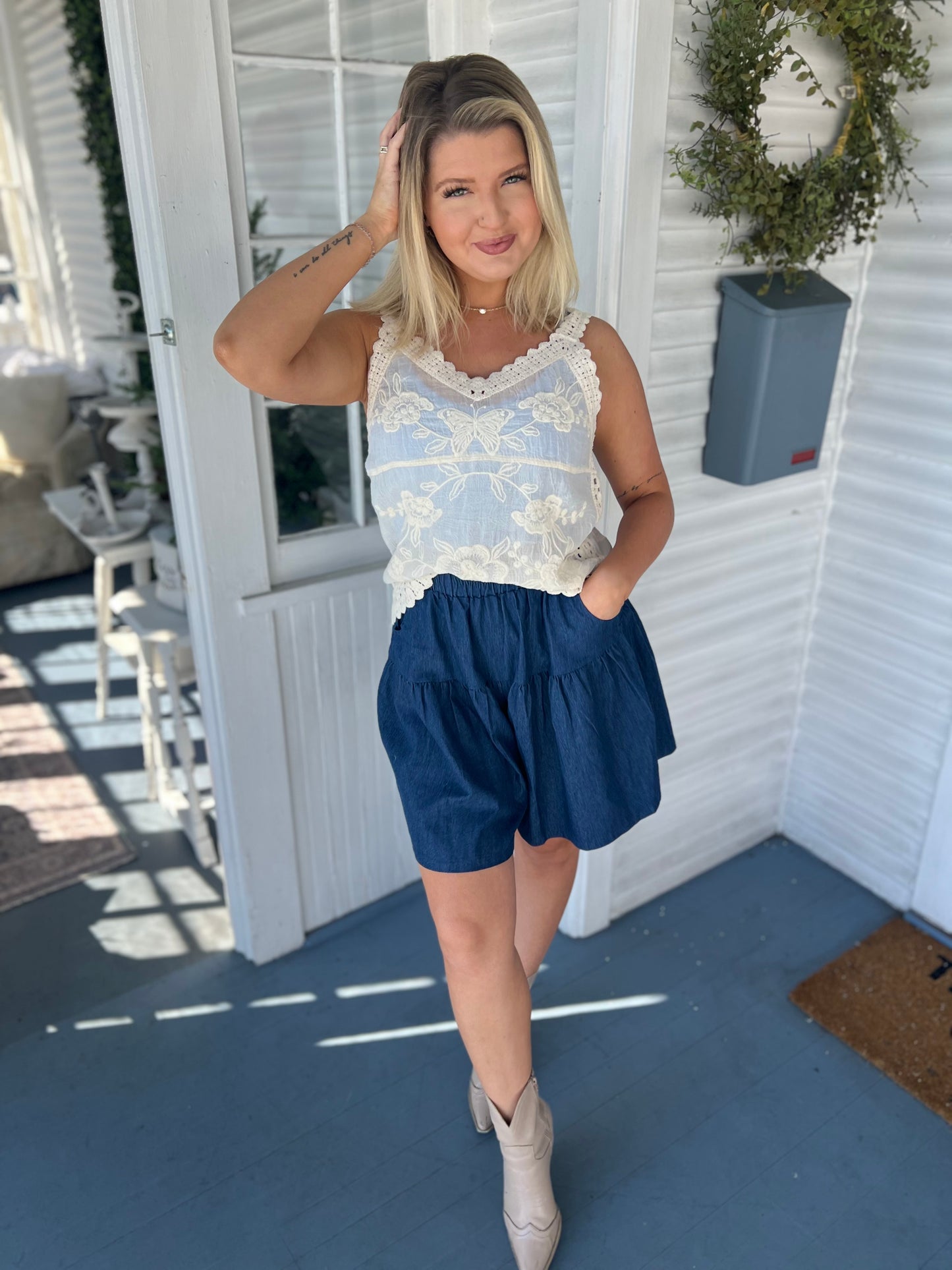 Embroidered Crochet Tank Top