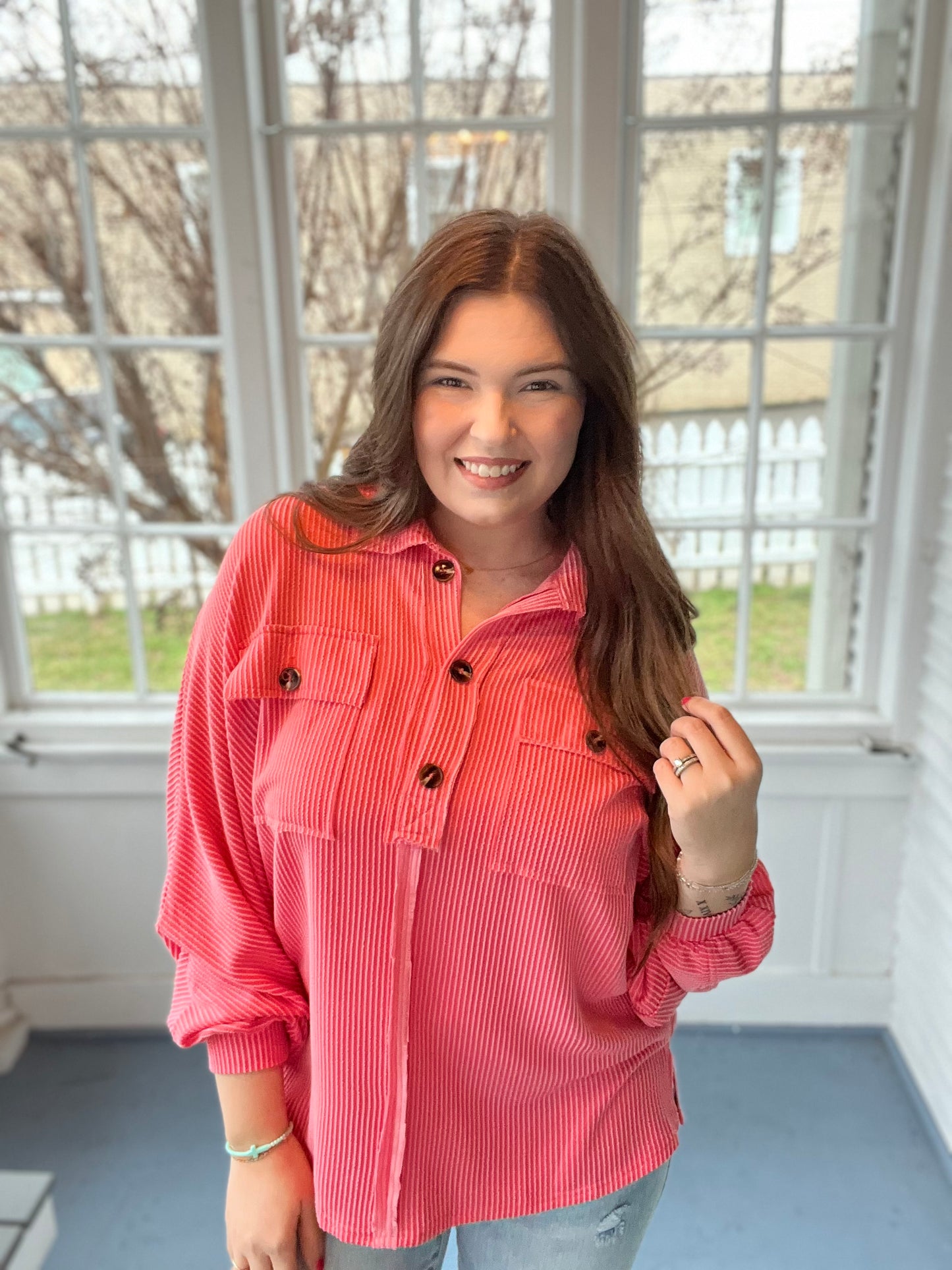 Coral Ribbed Pullover