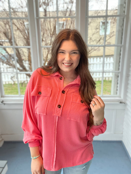 Coral Ribbed Pullover