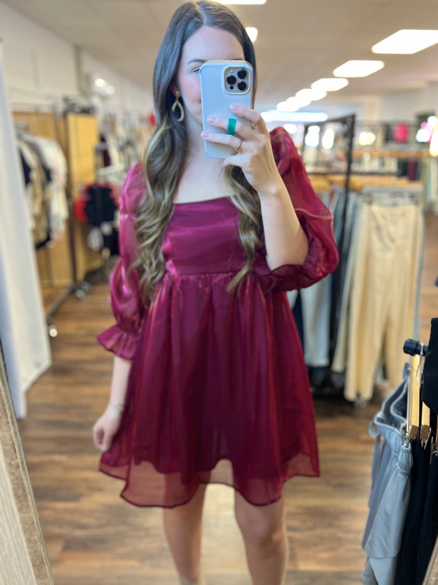 3/4 Sleeve Shimmer Babydoll Dress