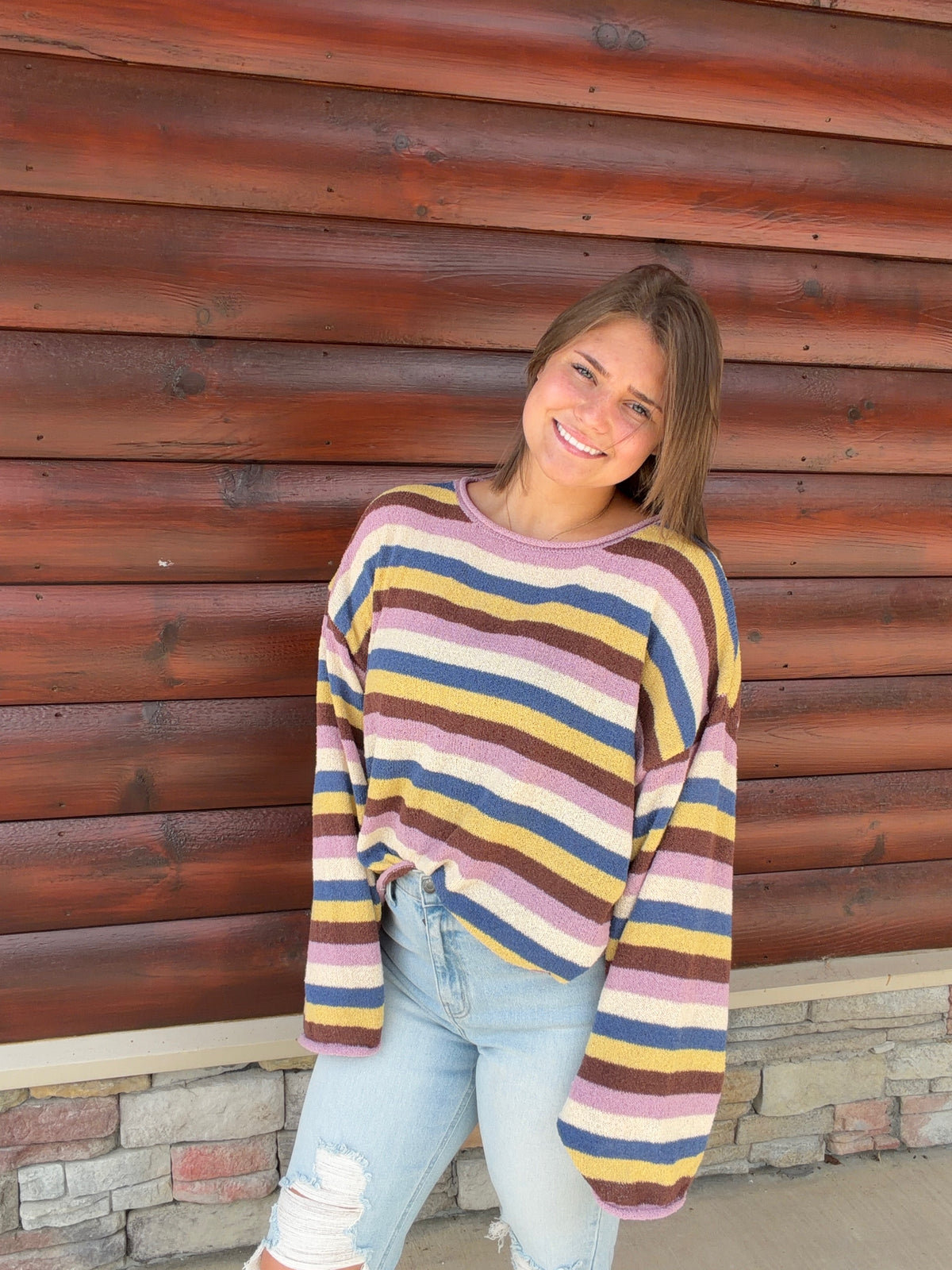 Multicolor Striped Sweater Knit Top