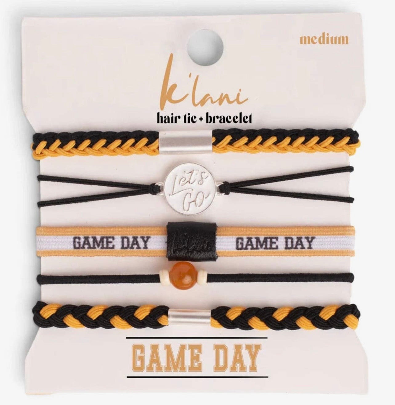 “Game Day” Black/Gold Hair Tie Bracelets
