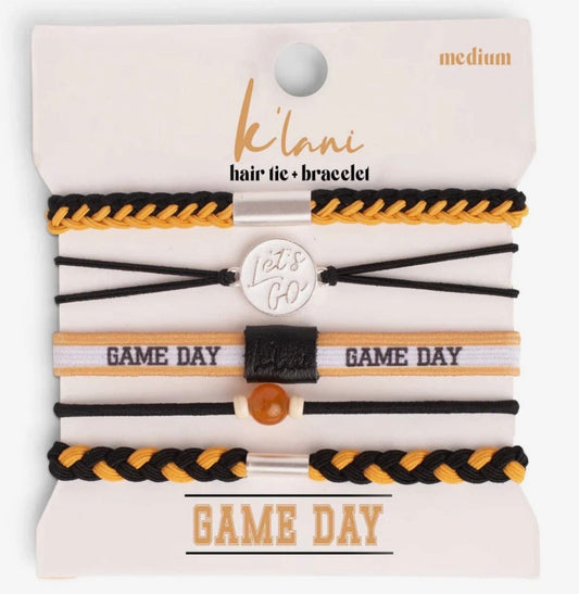 “Game Day” Black/Gold Hair Tie Bracelets