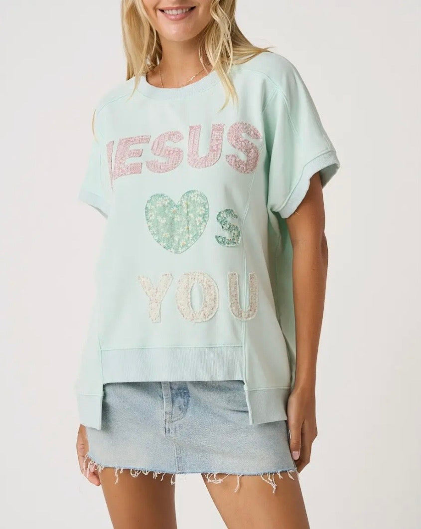 Jesus Loves You Patchwork French Terry SS Top