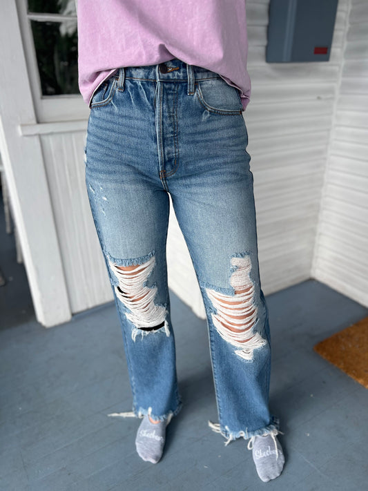 Super High Rise Distressed Dad Jean