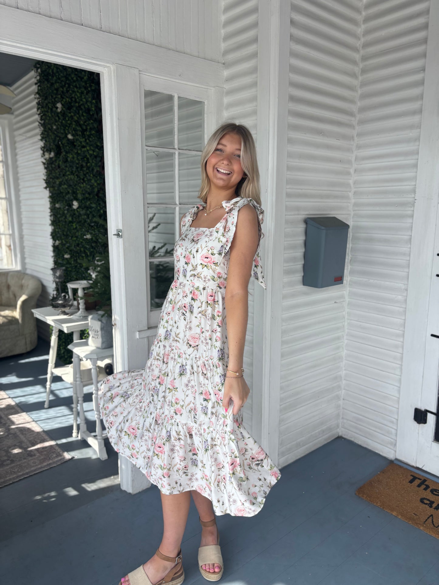 Floral Shoulder Tie Midi