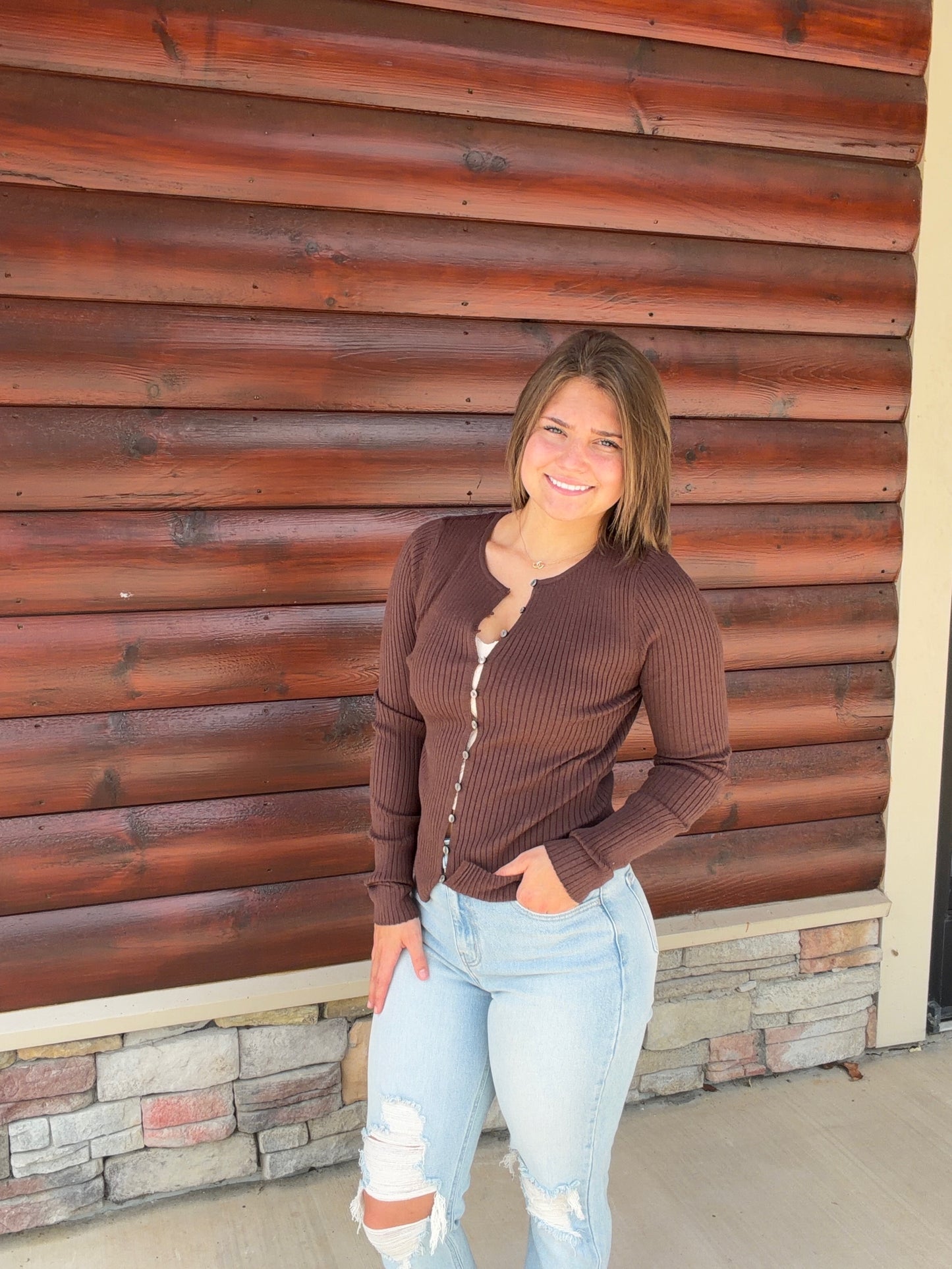 Ribbed Button Front Cardigan