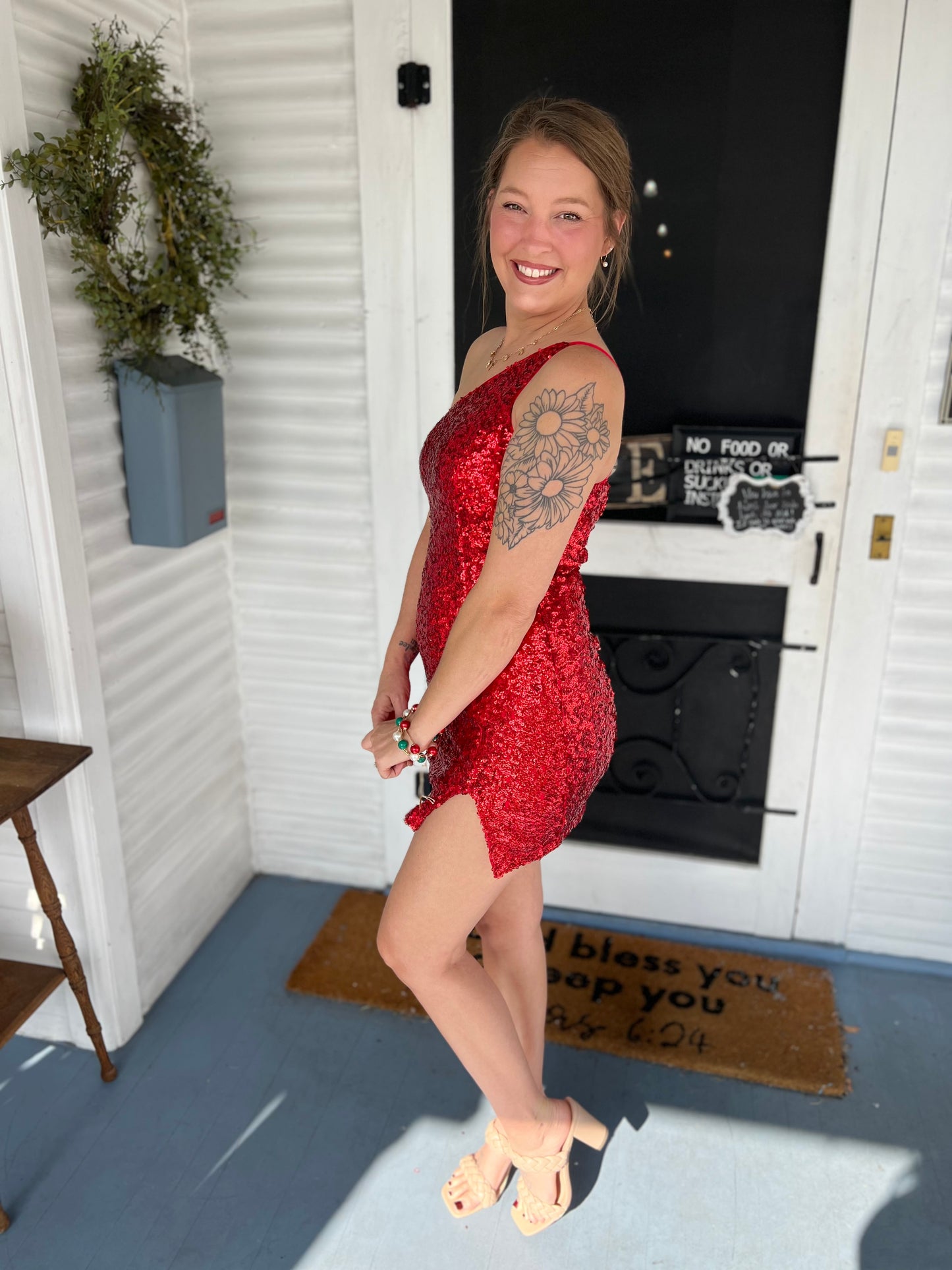 Red Sequin Mini Dress