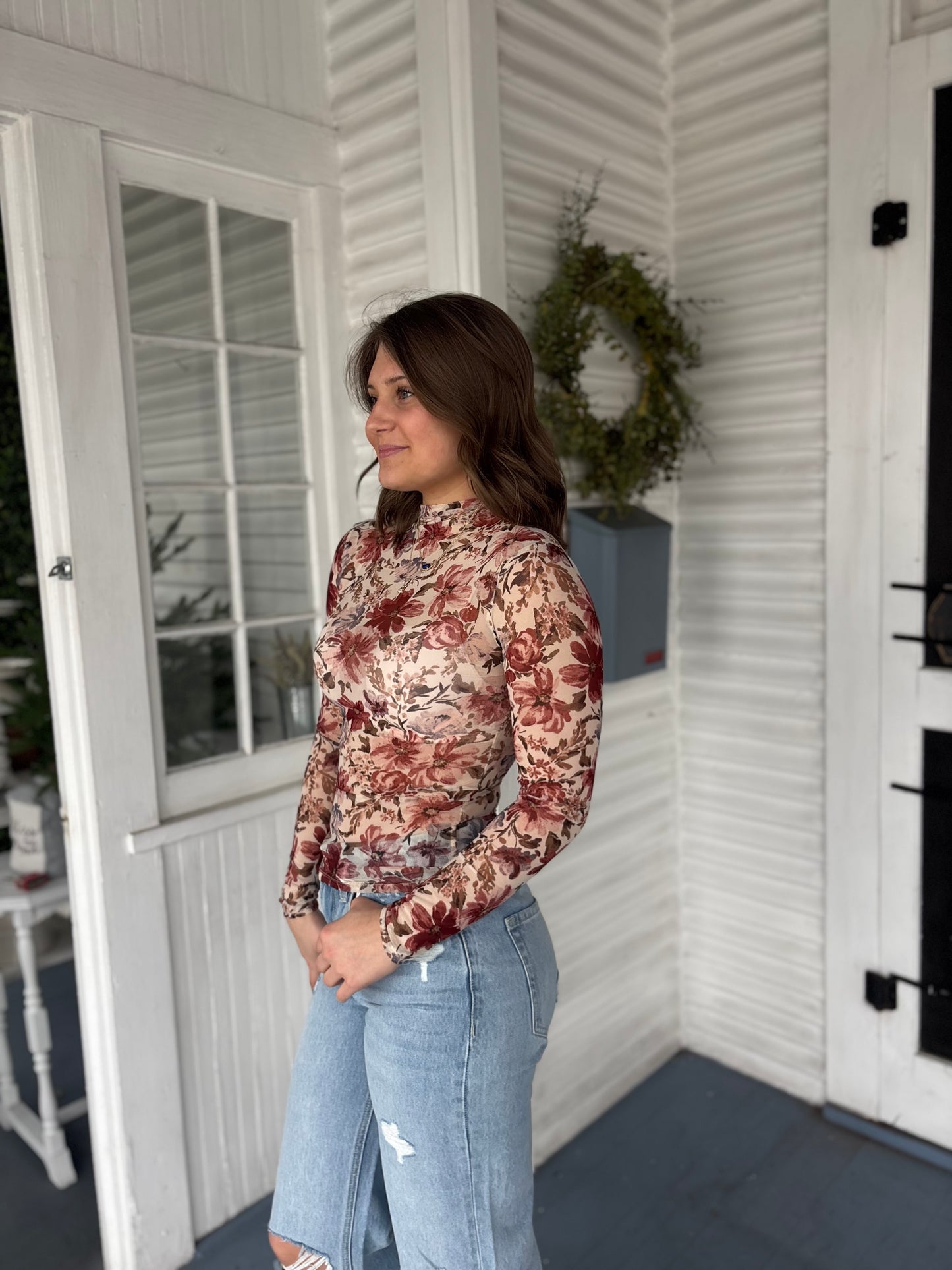 LS Sheer Floral Layering Top