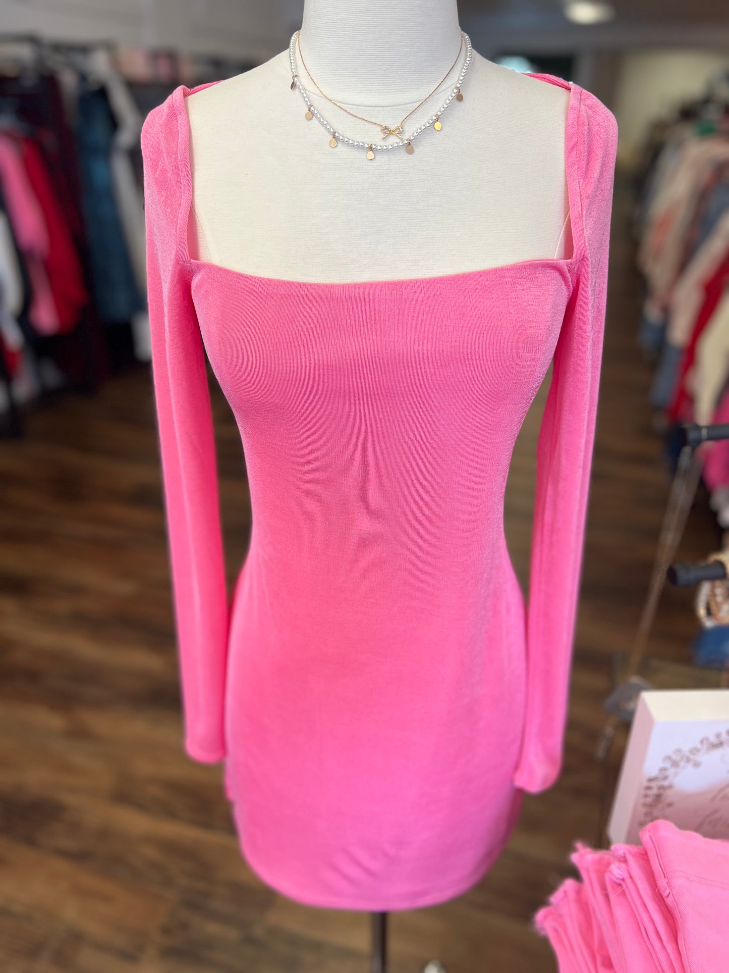 Pink LS Bodycon Dress