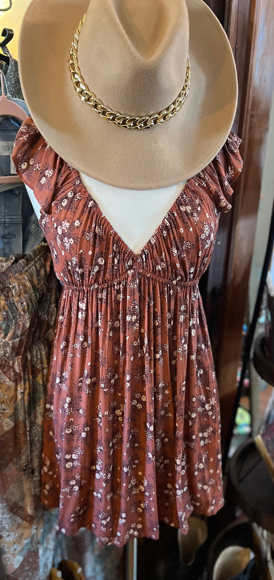 Rust Floral Mini Dress