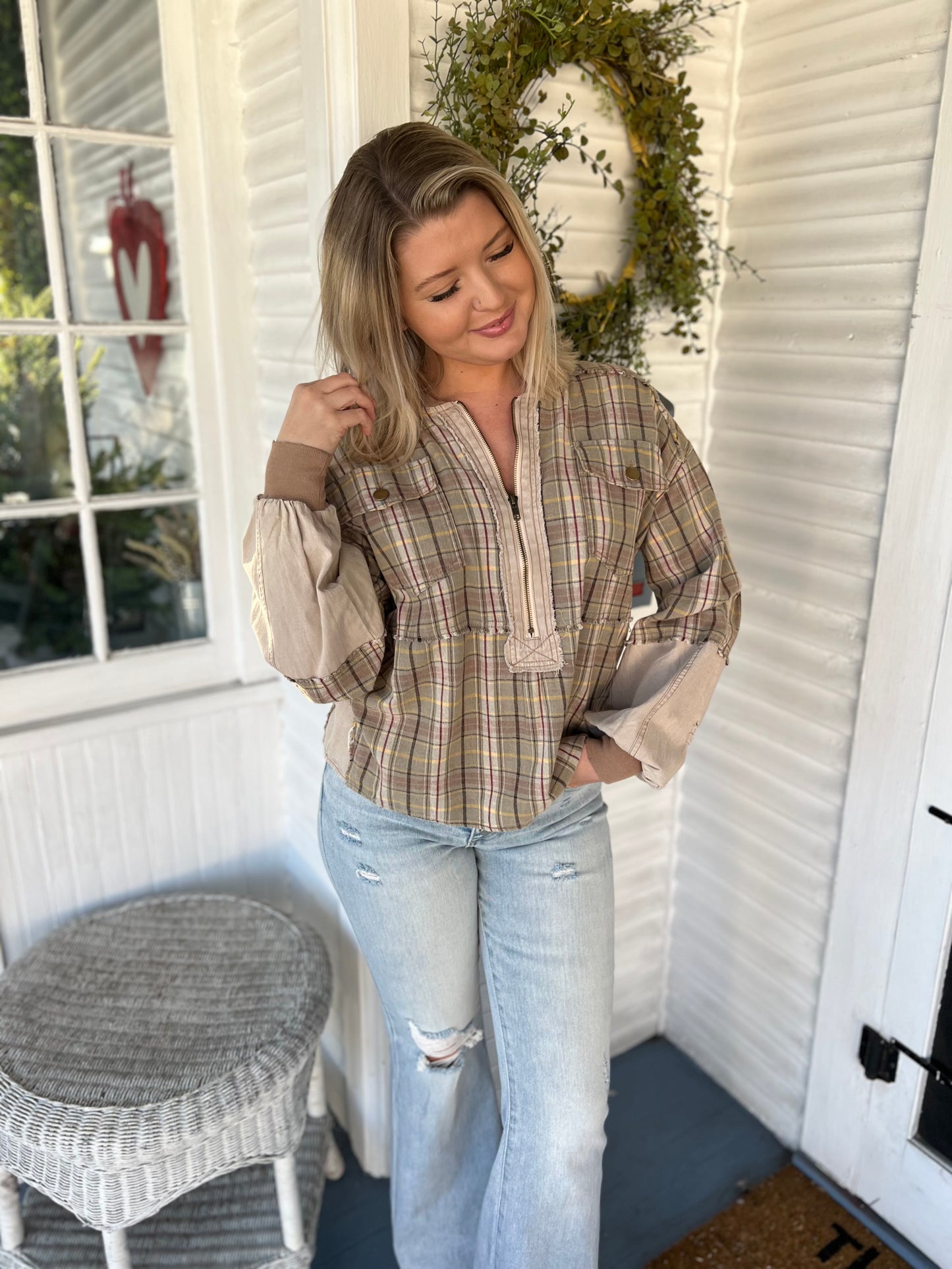 Plaid LS Quarter Zip Shirt
