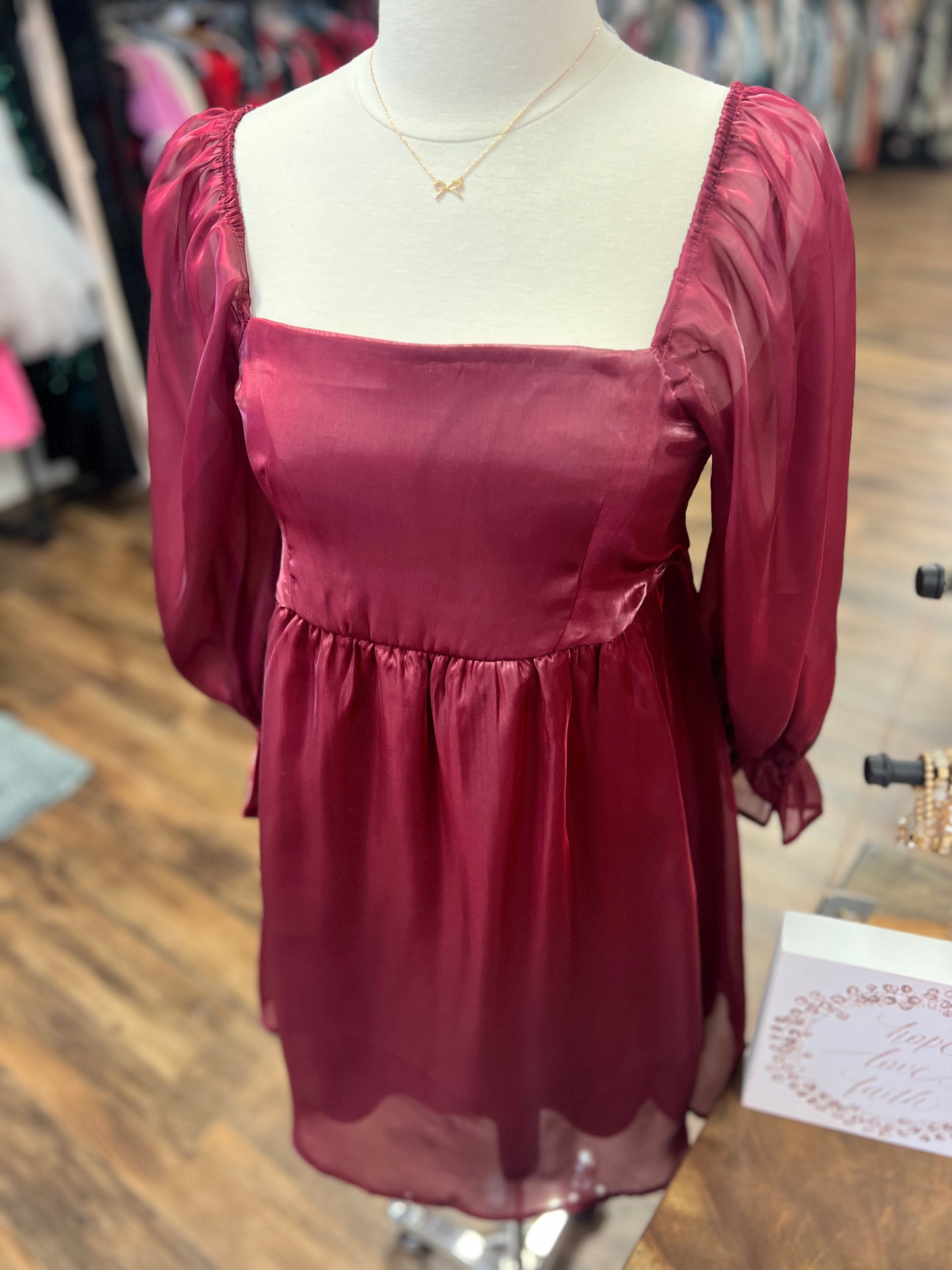 3/4 Sleeve Shimmer Babydoll Dress