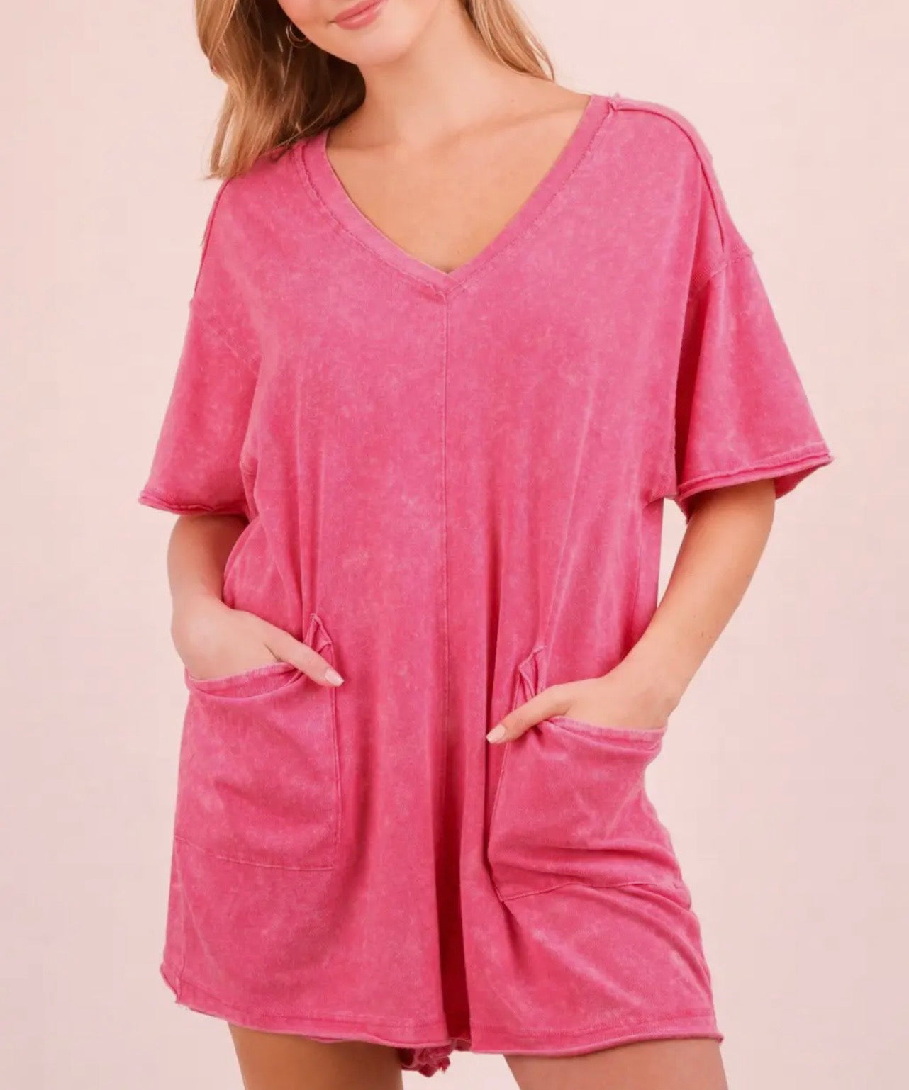 Mineral Washed Oversized Casual Knit Romper