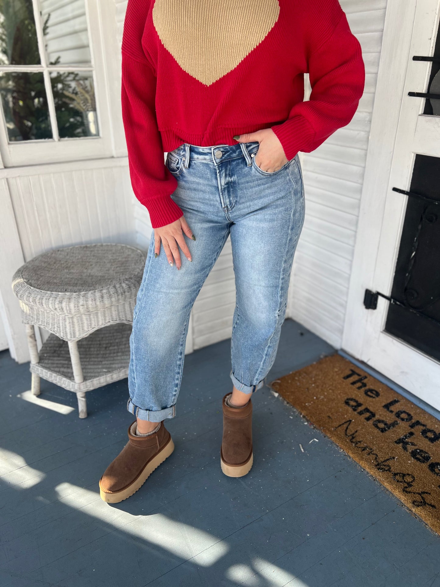 High Rise Barrel Cuffed Jean