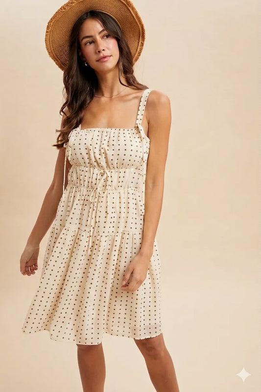 Polka Dot Shirred Mini Dress