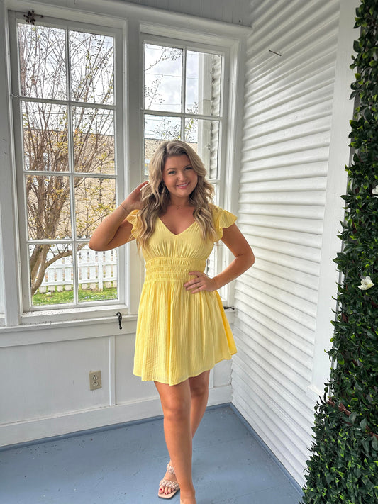 Yellow Smocked Mini Dress