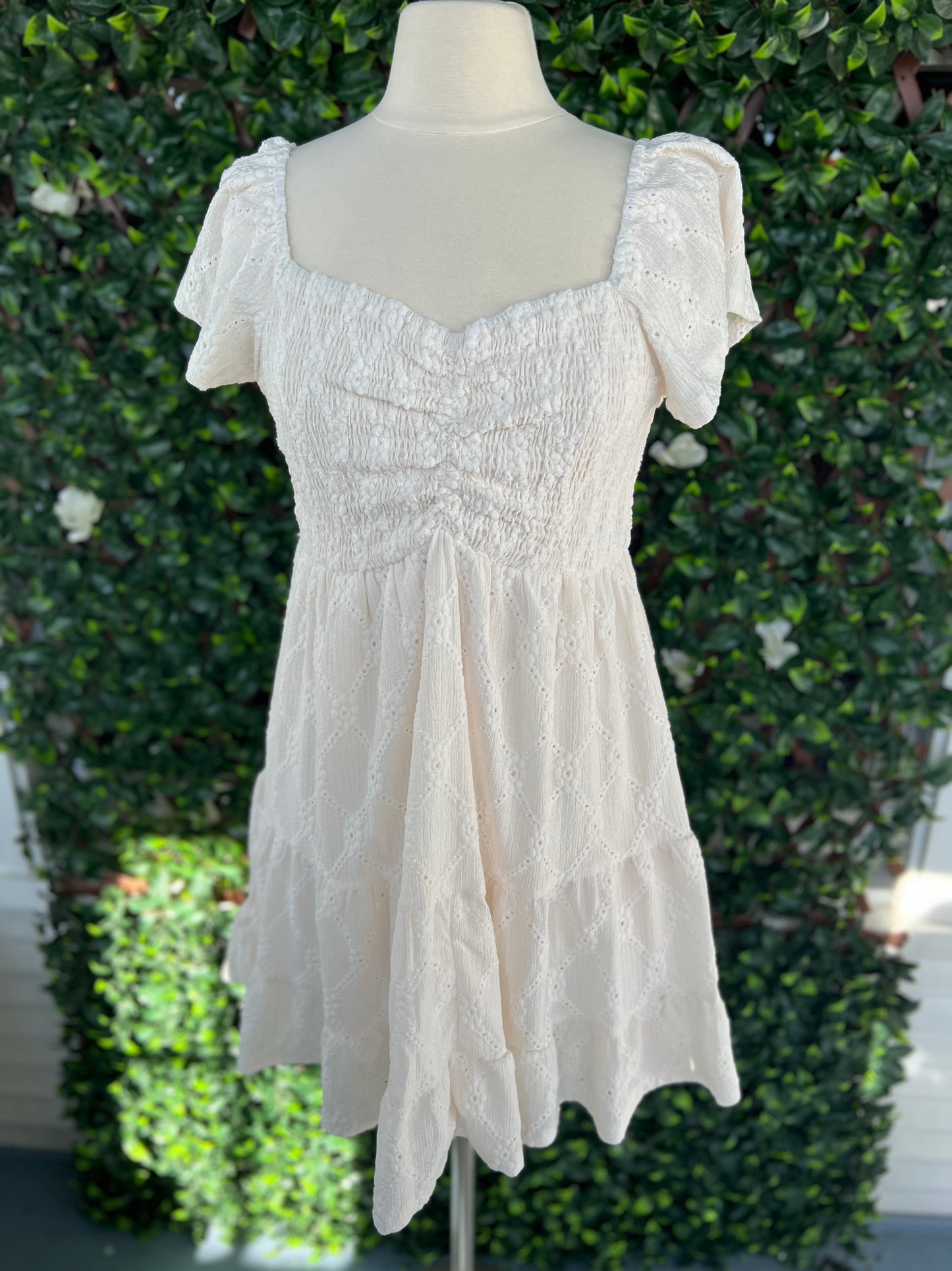 Cream Eyelet Babydoll Dress