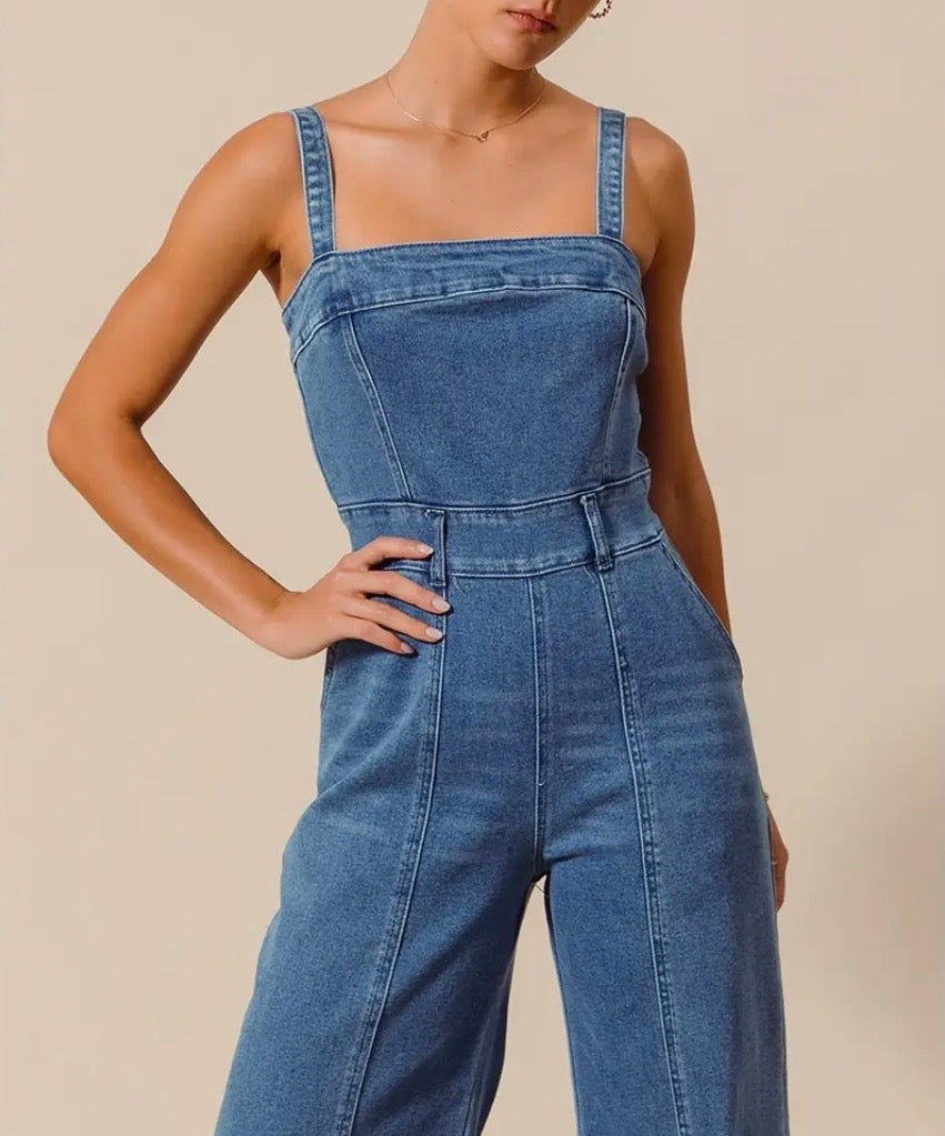 Washed Denim Jumpsuit Overalls