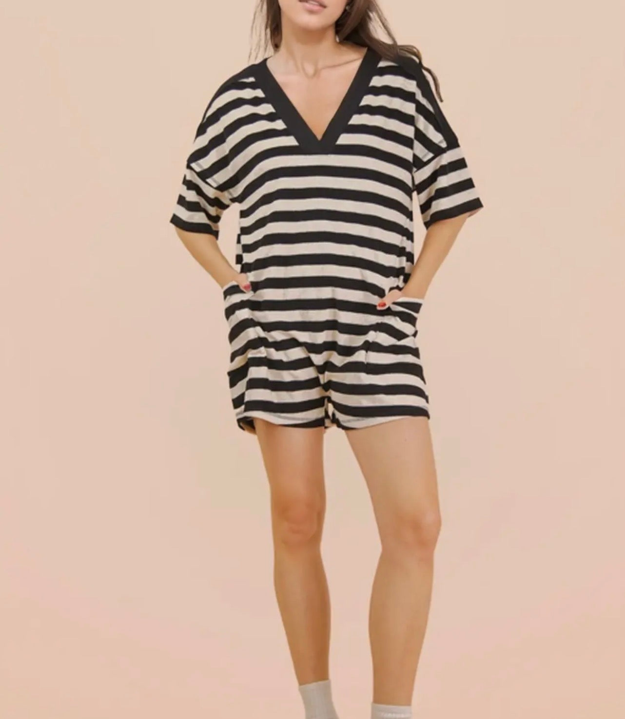 Stripe Casual Knit Romper