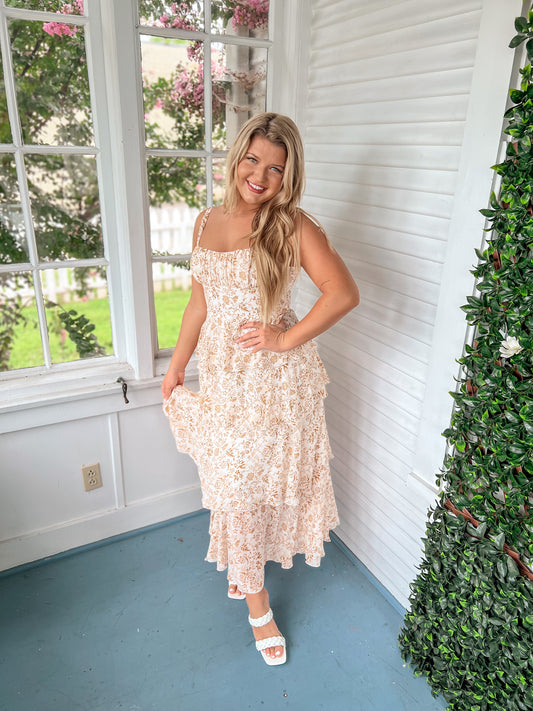 Floral Ruffle Tiered Midi Dress