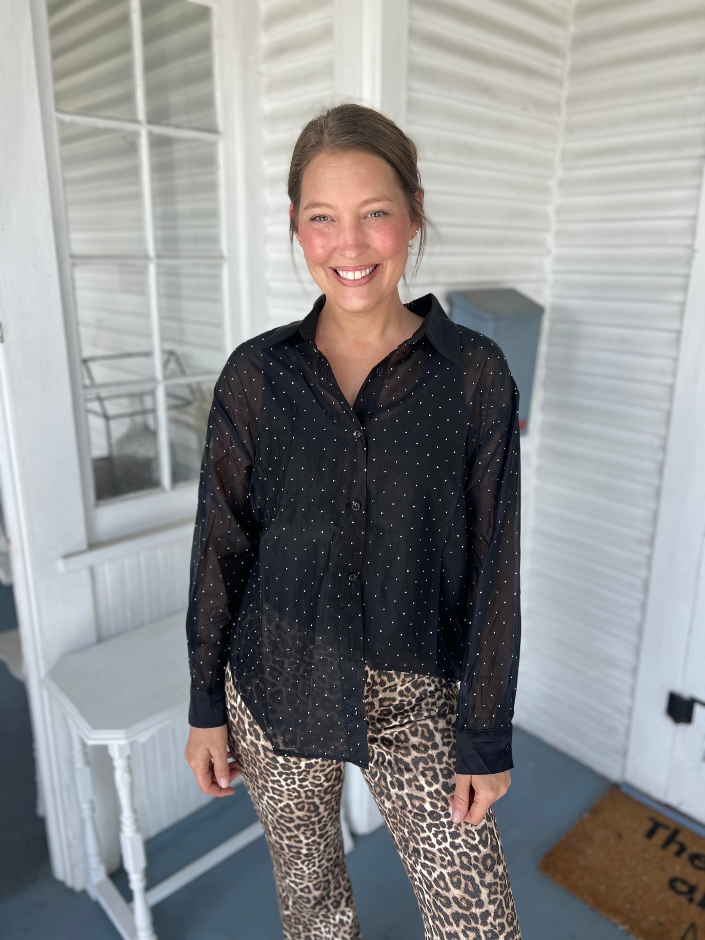 Black Sheer Rhinestone Top