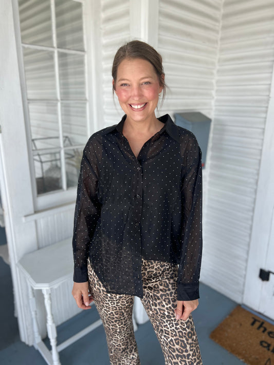 Black Sheer Rhinestone Top