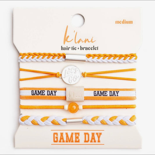 “Game Day” Orange/White Hair Tie Bracelets