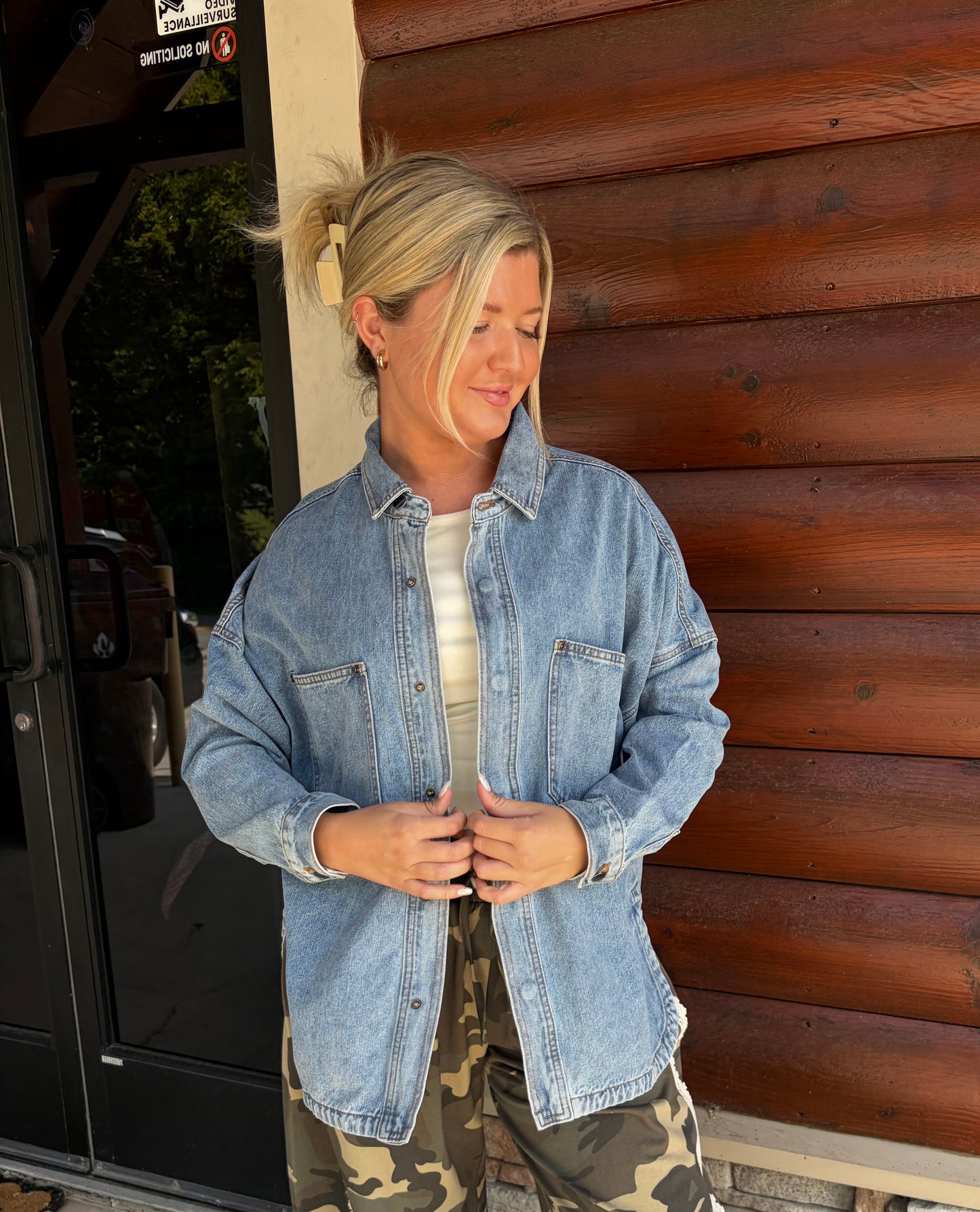 Washed Snap Button Denim Shacket