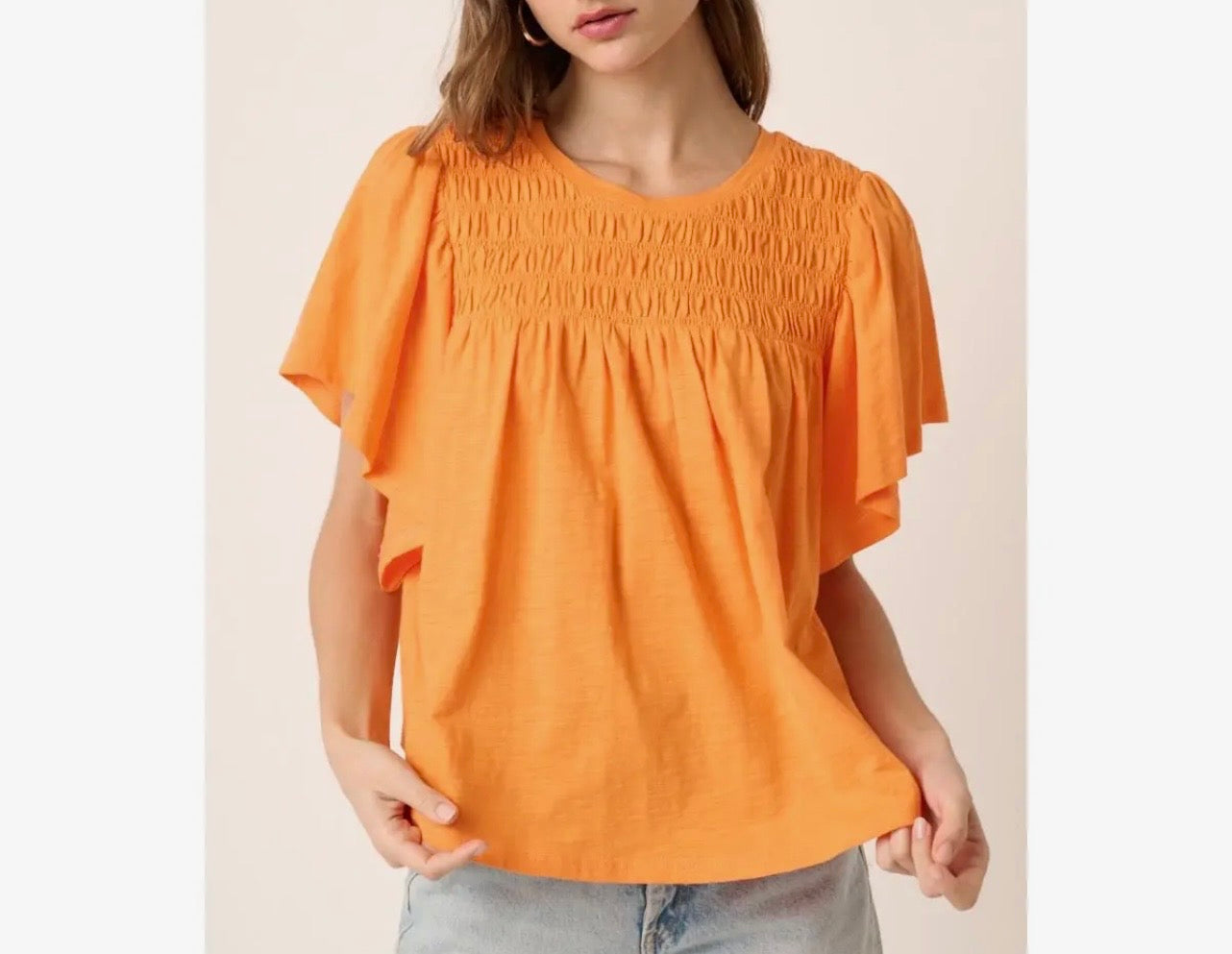 Orange Smocked Yoke Top