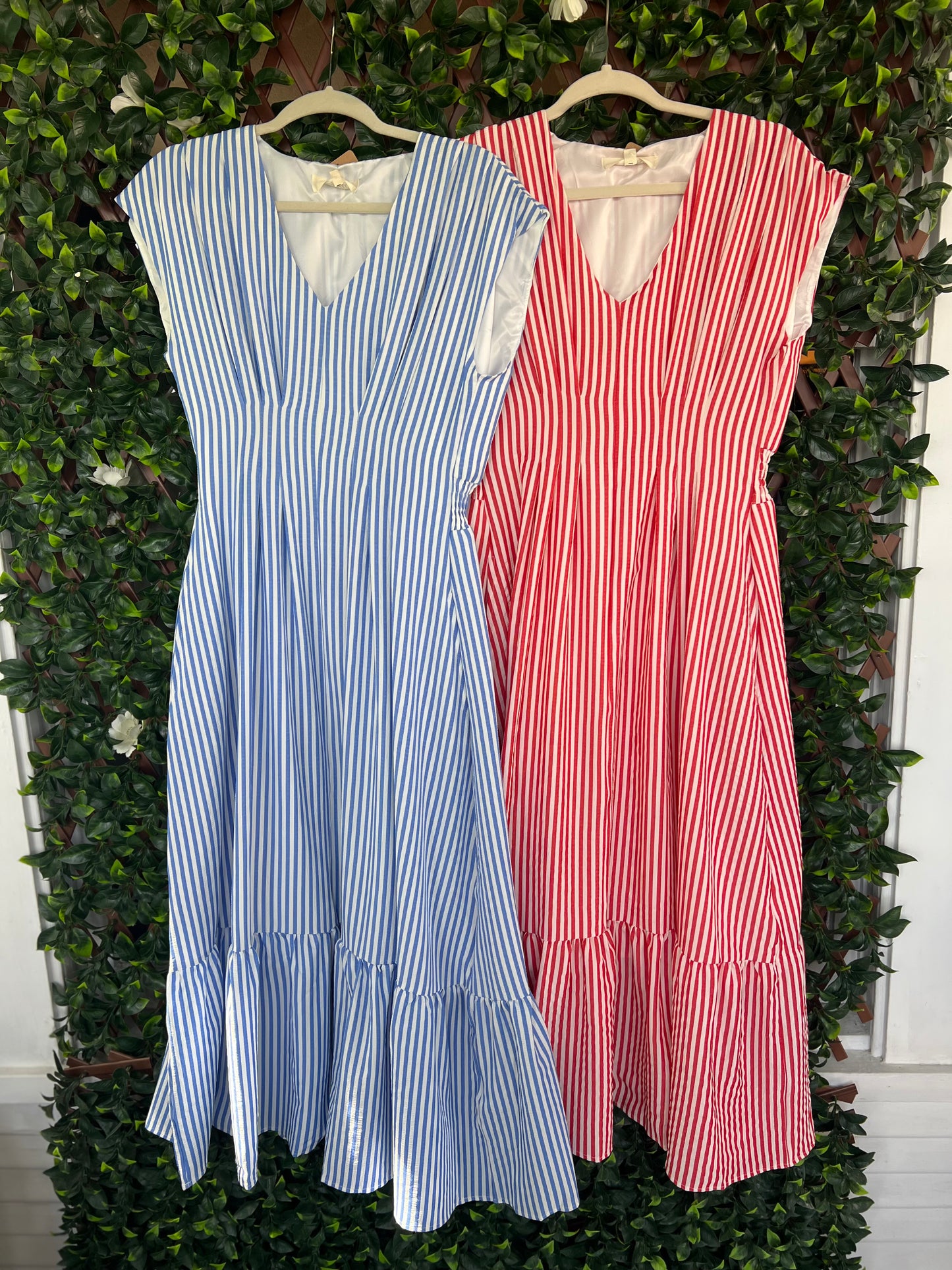Cap Sleeve Vertical Stripe Maxi Dress