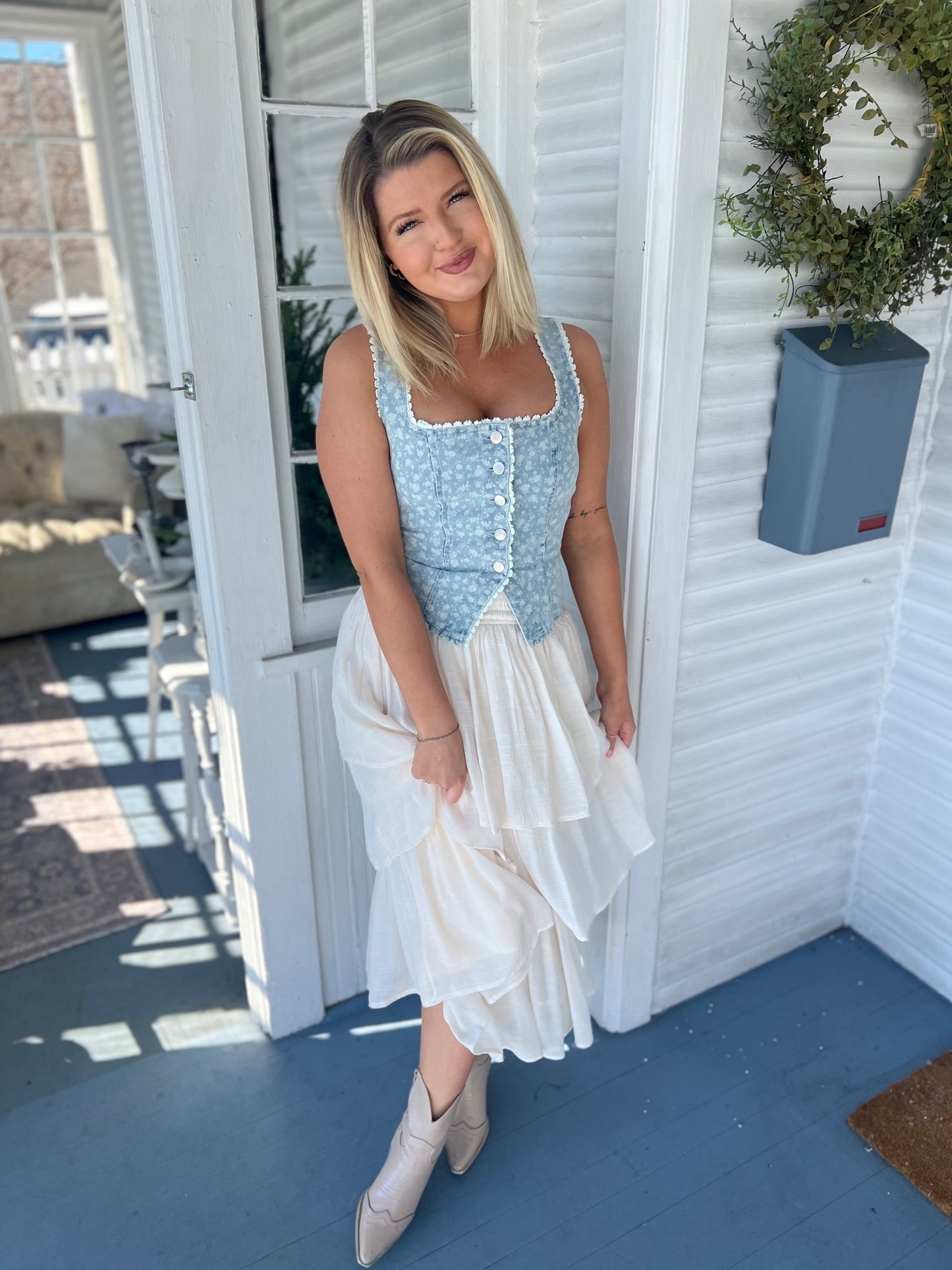 Ruched Waist Tiered Maxi Skirt